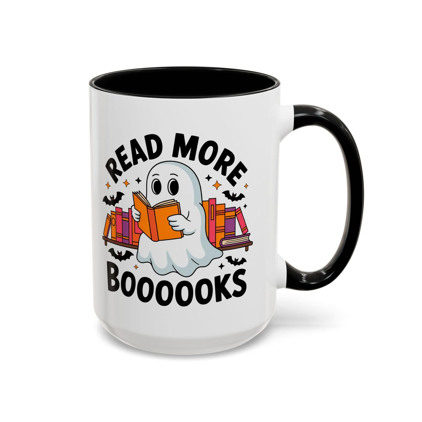 Bookshelf Ghost Coffee Mug - Perfect Halloween Gift for Book Lovers, Read More Booooks Mug, Unique Literature Coffee Cup