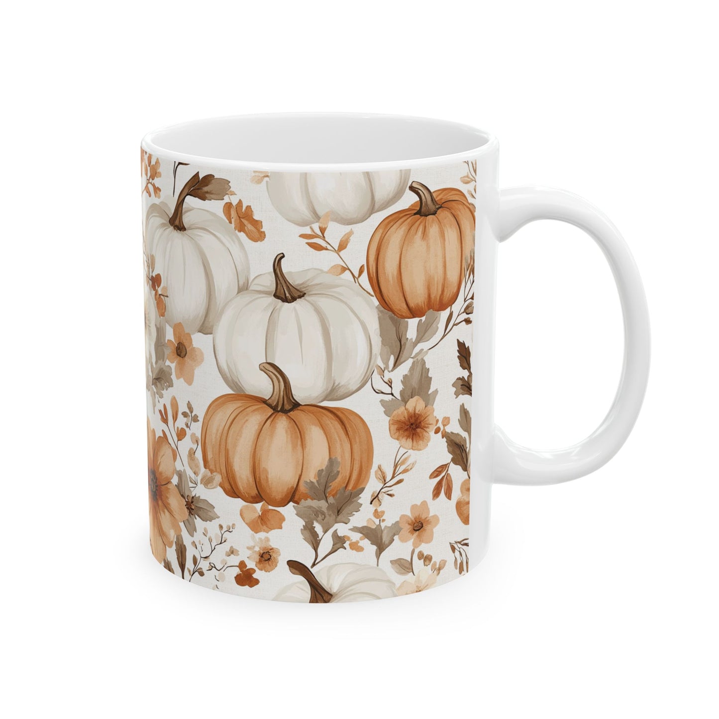 Pumpkin Mug, Autumn Floral Ceramic Mug, Seasonal Gift, Coffee Tea Mug, Fall Decor