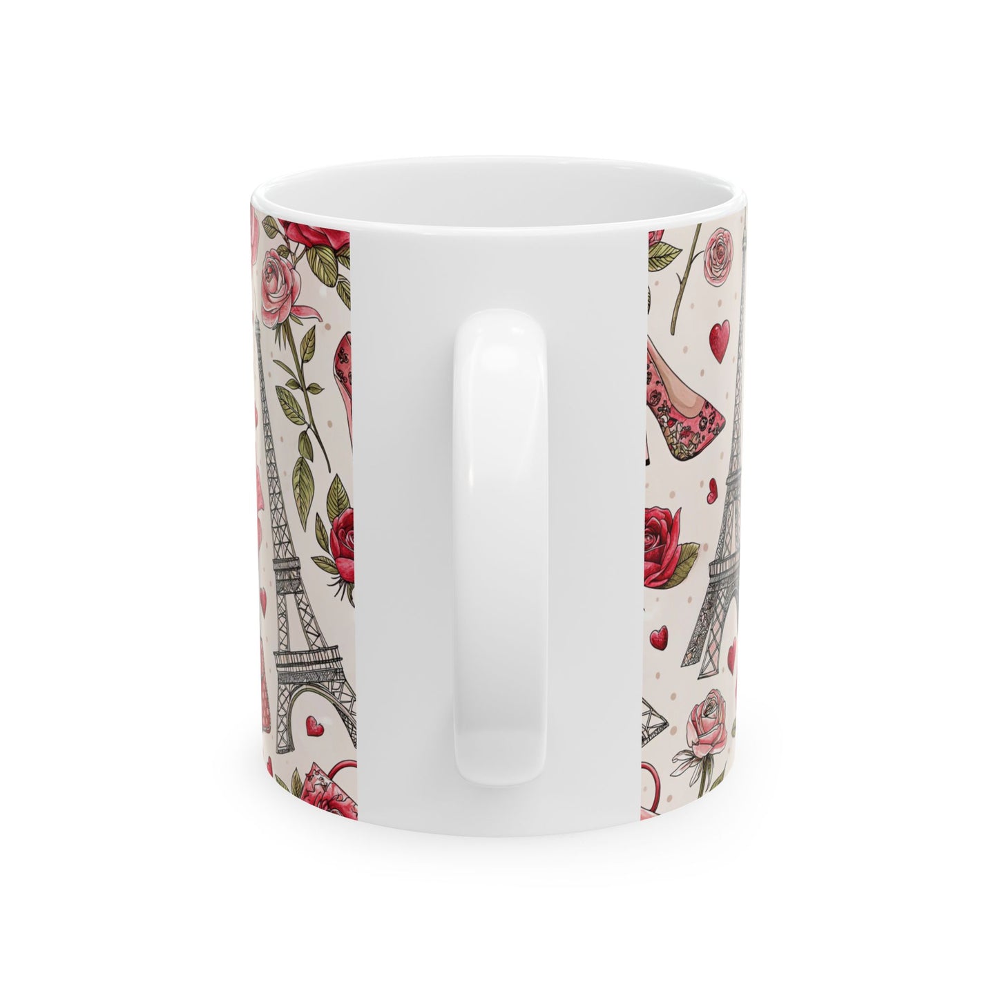 Chic Parisian Ceramic Mug, Stylish Coffee Cup for Fashion Lovers, Floral Eiffel Tower Drinkware, Perfect Gift for Holidays, Tea Lovers