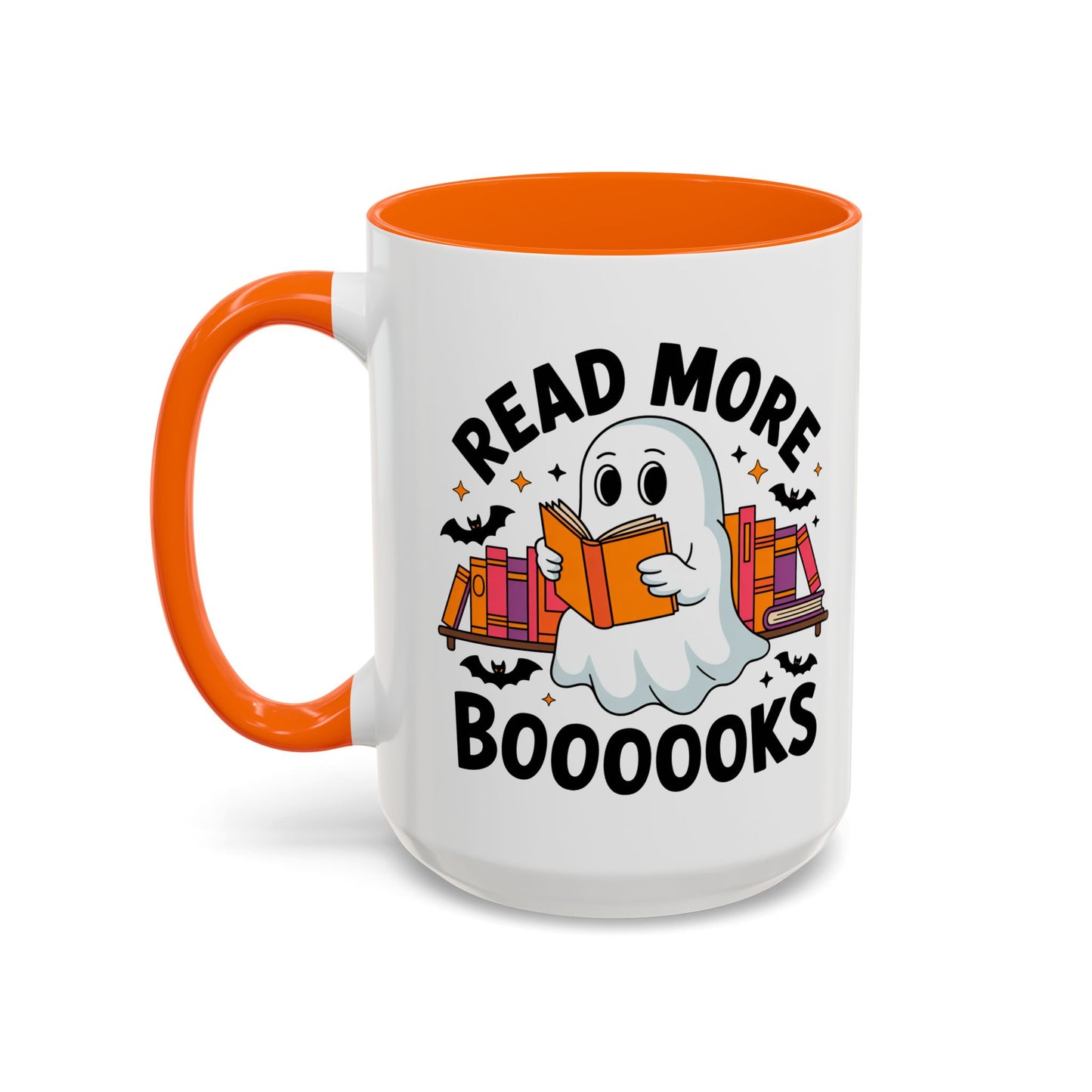 Bookshelf Ghost Coffee Mug - Perfect Halloween Gift for Book Lovers, Read More Booooks Mug, Unique Literature Coffee Cup