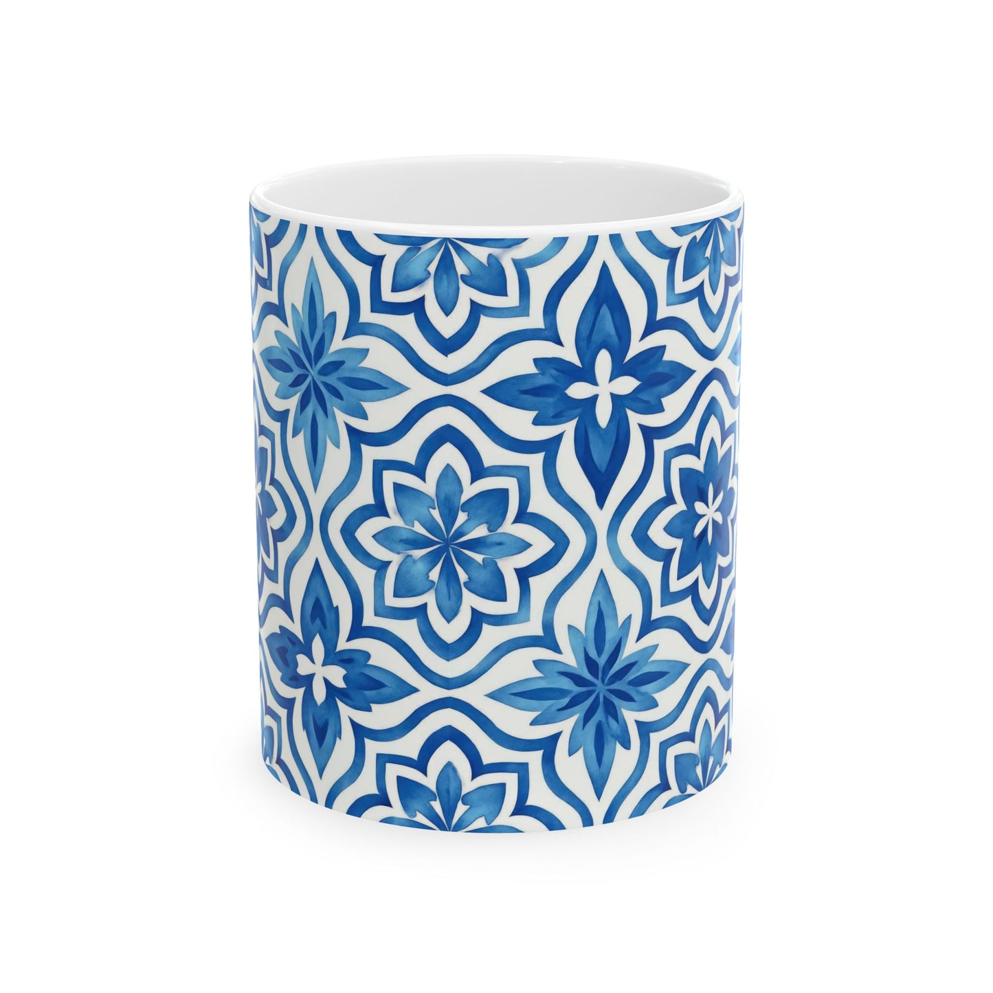 Blue Floral Pattern Ceramic Mug - Stylish Coffee Cup for Home, Office, Gifts, Housewarming, Tea Lovers, Birthday