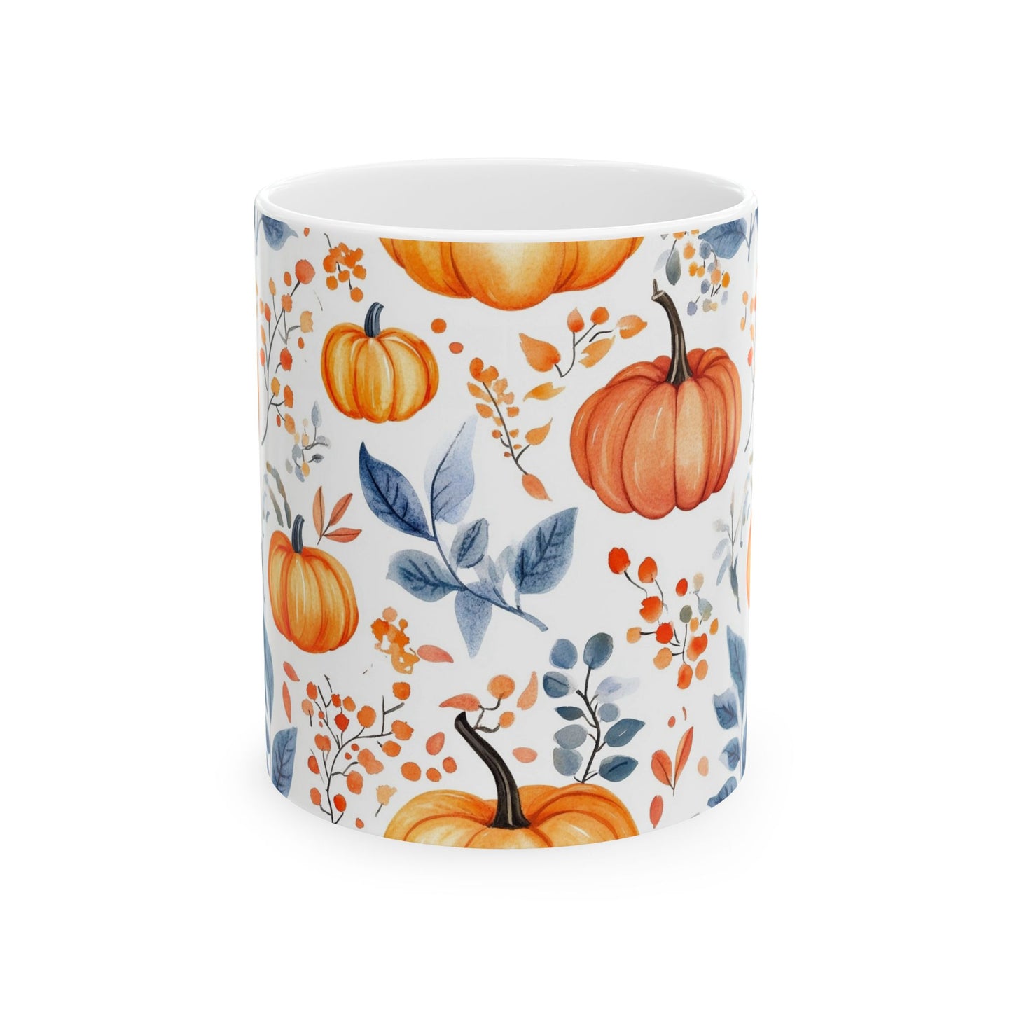 Autumn Floral Ceramic Mug, Cozy Coffee Cup for Fall Decor, Pumpkin Lover Gift, Thanksgiving Tableware, Hot Beverage Mug