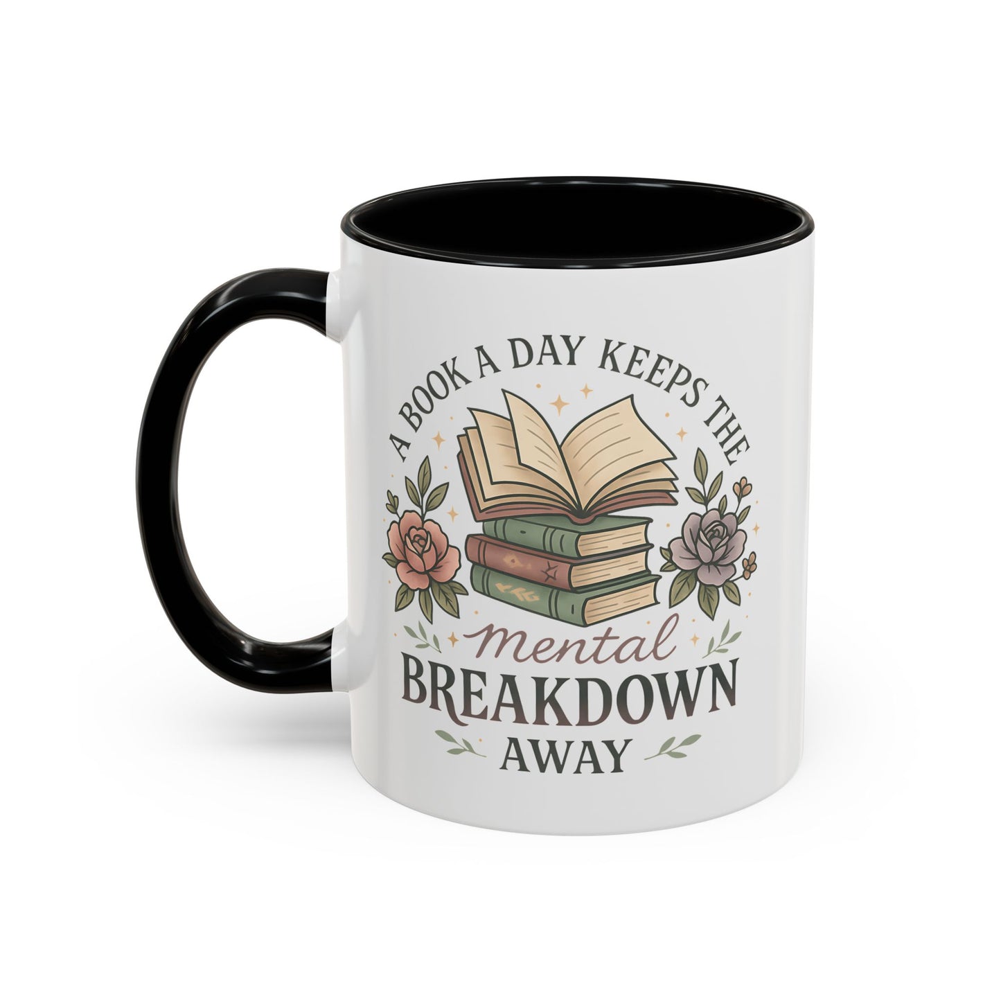 Book Lover's Accent Coffee Mug | Cozy Reading Gift | Personalized Mug | Floral Design | Perfect for Book Clubs, Birthdays, Holidays