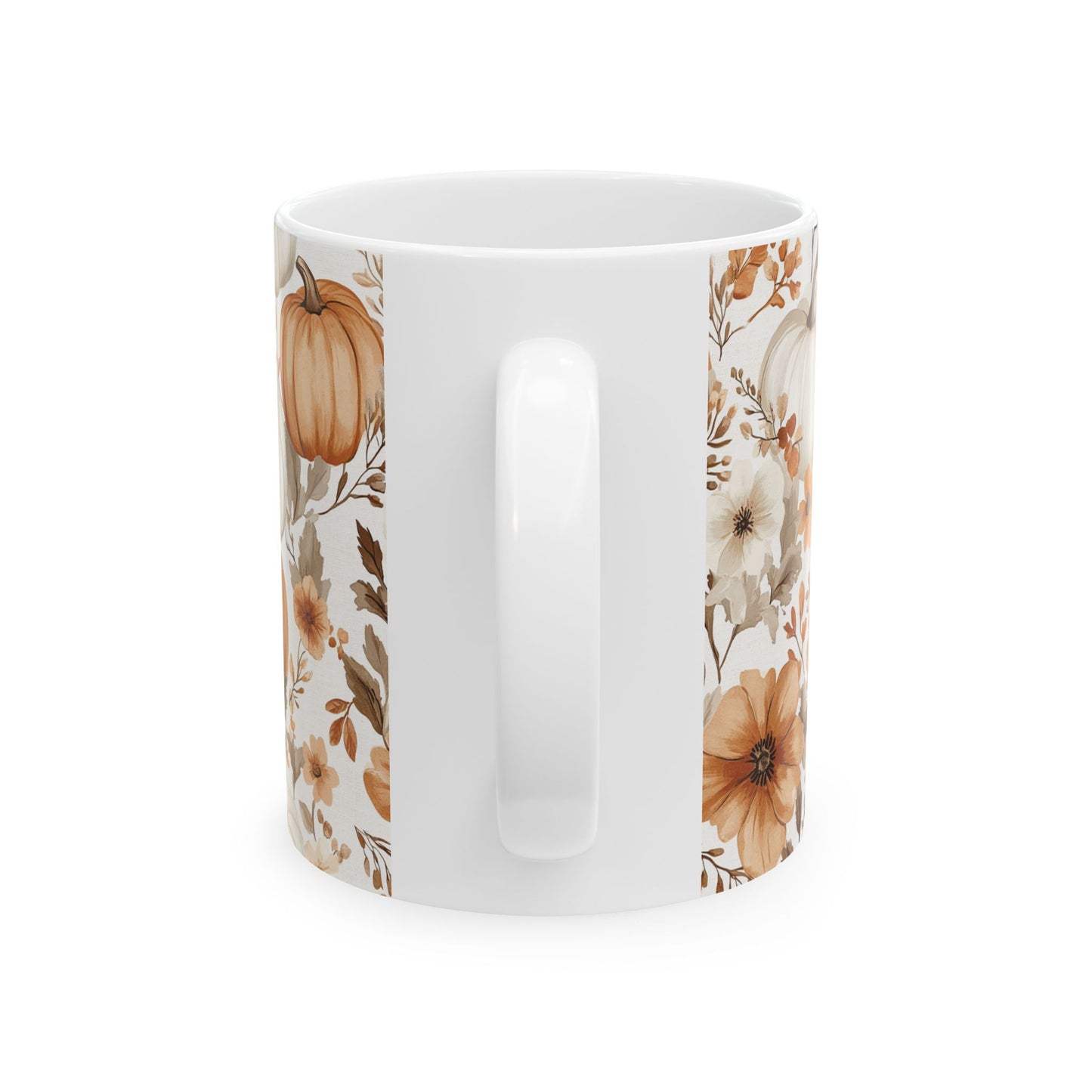 Pumpkin Mug, Autumn Floral Ceramic Mug, Seasonal Gift, Coffee Tea Mug, Fall Decor