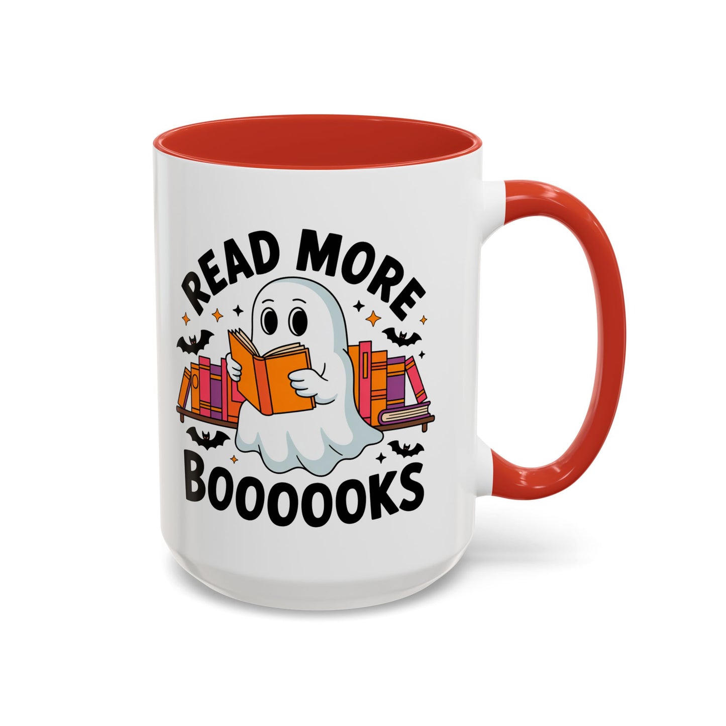 Bookshelf Ghost Coffee Mug - Perfect Halloween Gift for Book Lovers, Read More Booooks Mug, Unique Literature Coffee Cup