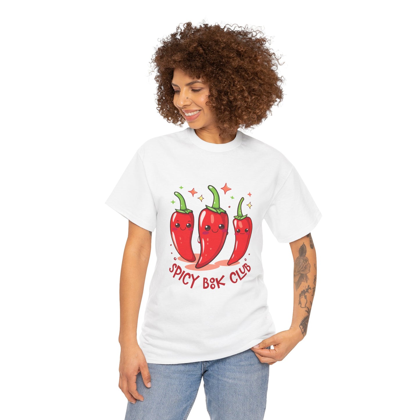 Spicy Book Club Unisex Heavy Cotton T-Shirt, Funny T-Shirt, Chili Pepper Shirt, Gift for Foodies, Casual Wear, Summer Fashion