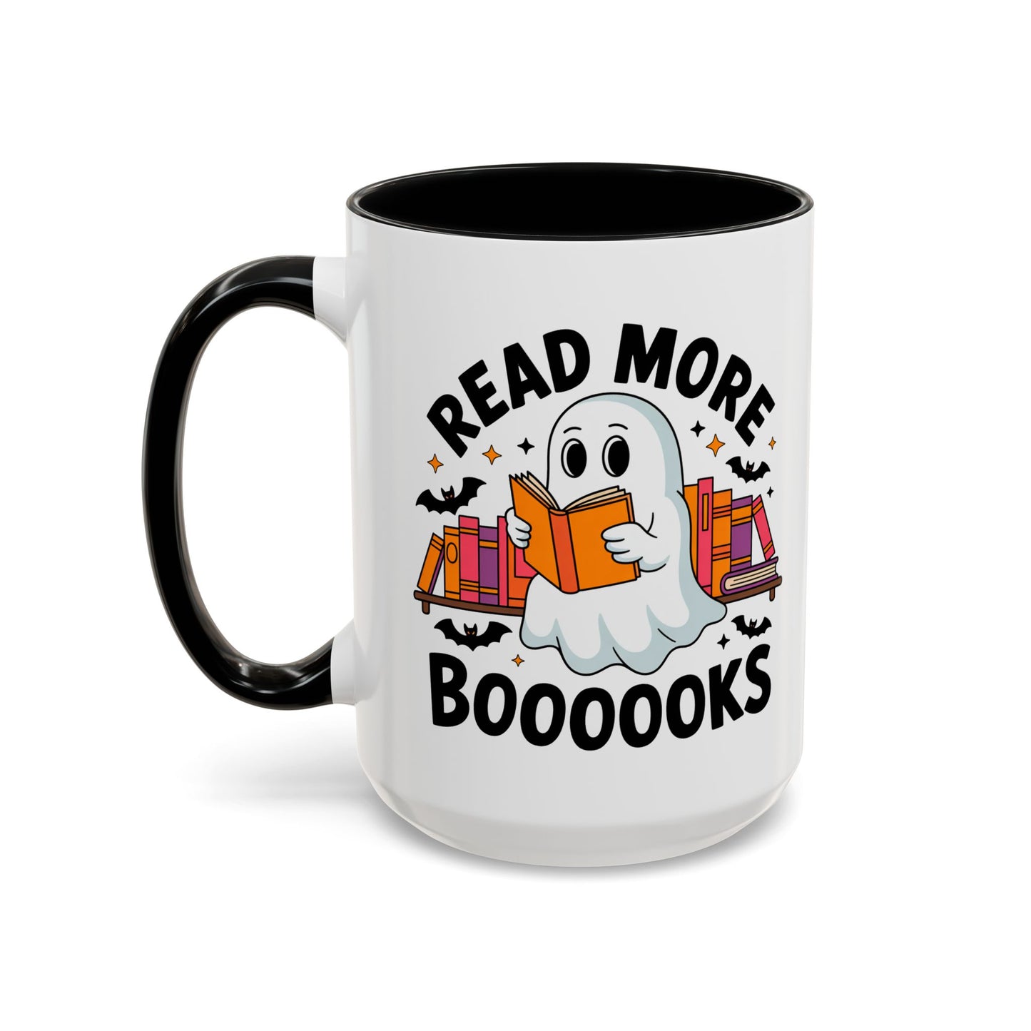 Bookshelf Ghost Coffee Mug - Perfect Halloween Gift for Book Lovers, Read More Booooks Mug, Unique Literature Coffee Cup