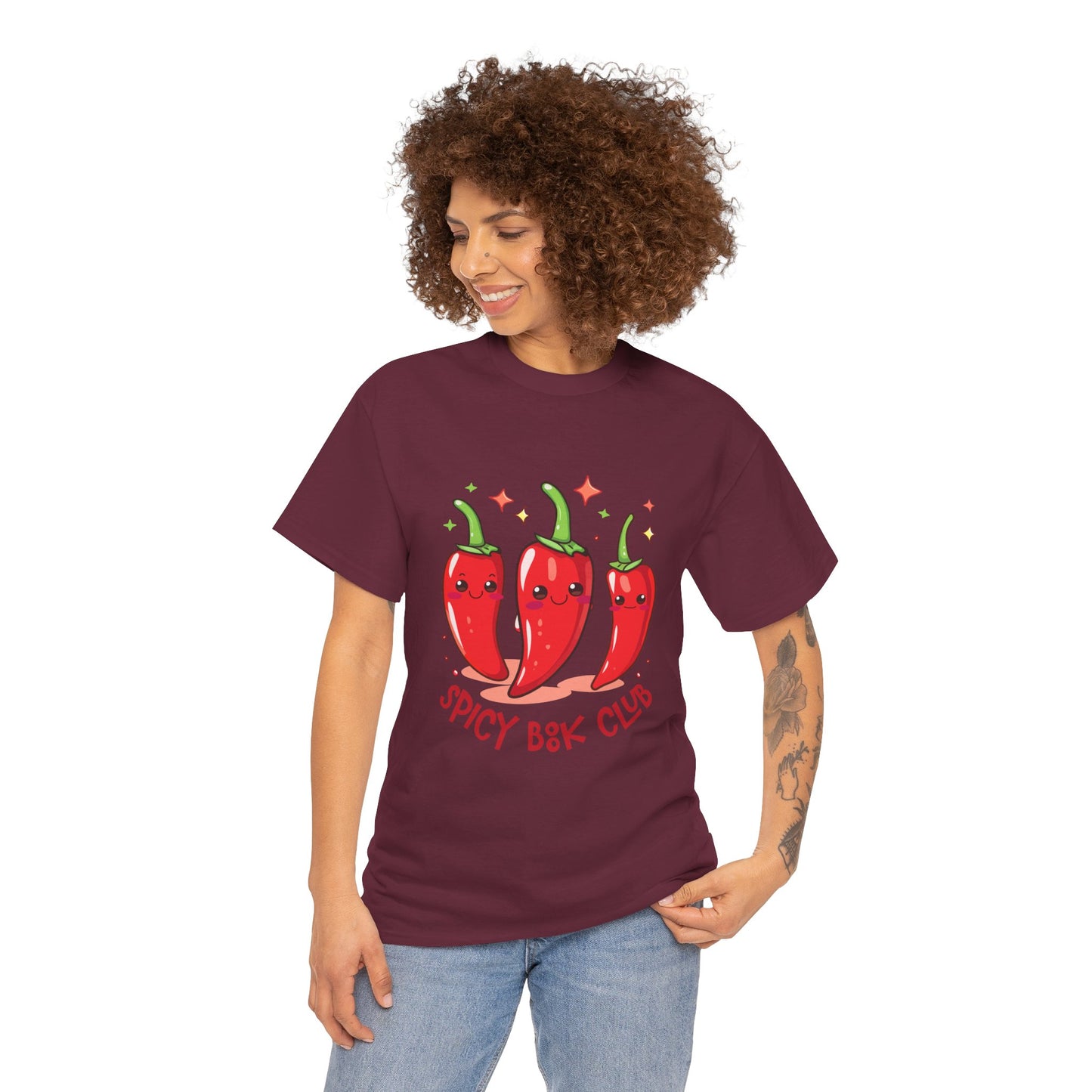 Spicy Book Club Unisex Heavy Cotton T-Shirt, Funny T-Shirt, Chili Pepper Shirt, Gift for Foodies, Casual Wear, Summer Fashion