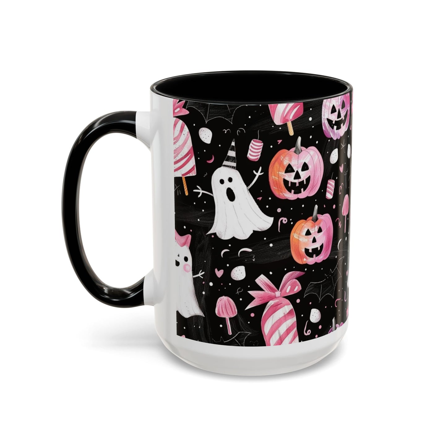 Halloween Ghosts Accent Coffee Mug, Cute Pumpkin Mug, Spooky Coffee Cup, Ghost & Candy Drinkware, Fall Decor Gift