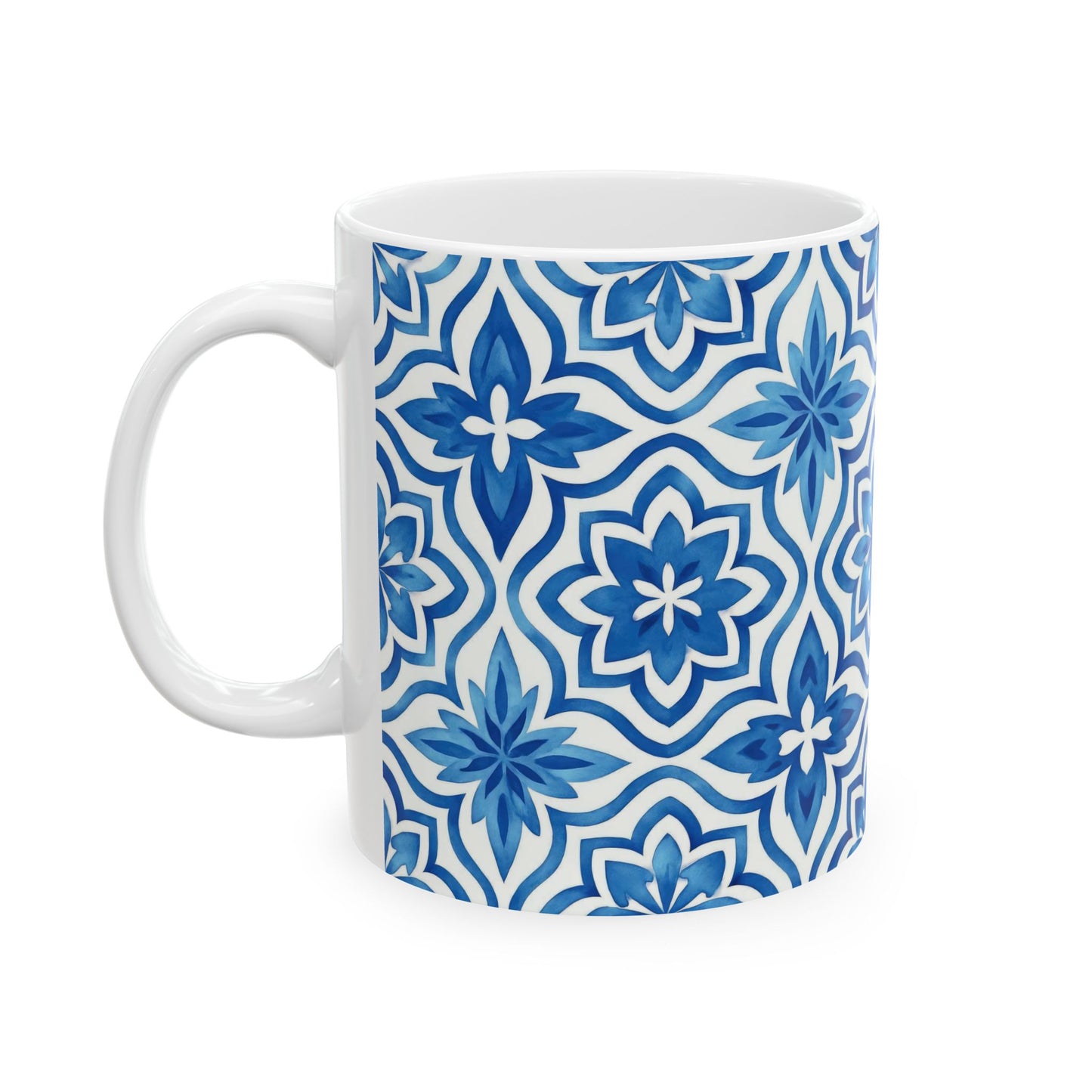 Blue Floral Pattern Ceramic Mug - Stylish Coffee Cup for Home, Office, Gifts, Housewarming, Tea Lovers, Birthday