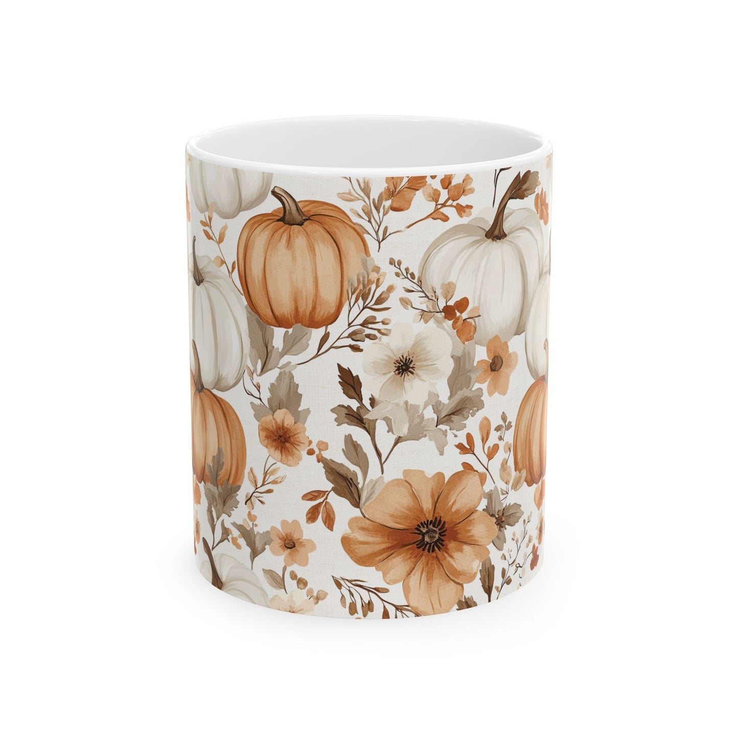 Pumpkin Mug, Autumn Floral Ceramic Mug, Seasonal Gift, Coffee Tea Mug, Fall Decor