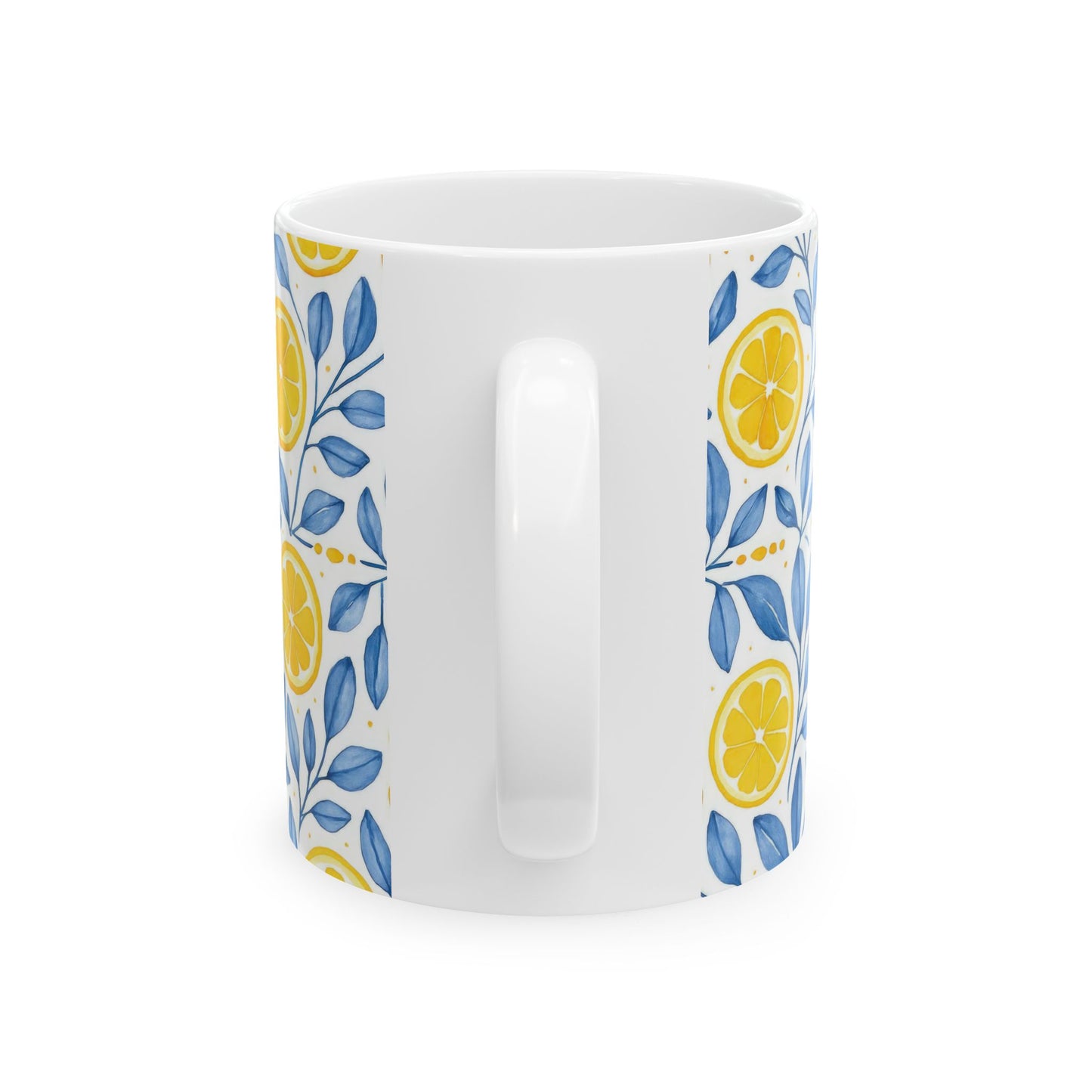 Lemon Ceramic Mug, Yellow Citrus Fruit Kitchen Decor, Lemon Tile Pattern Coffee Cup, Summer Drinkware, Gift for Lemon Lover