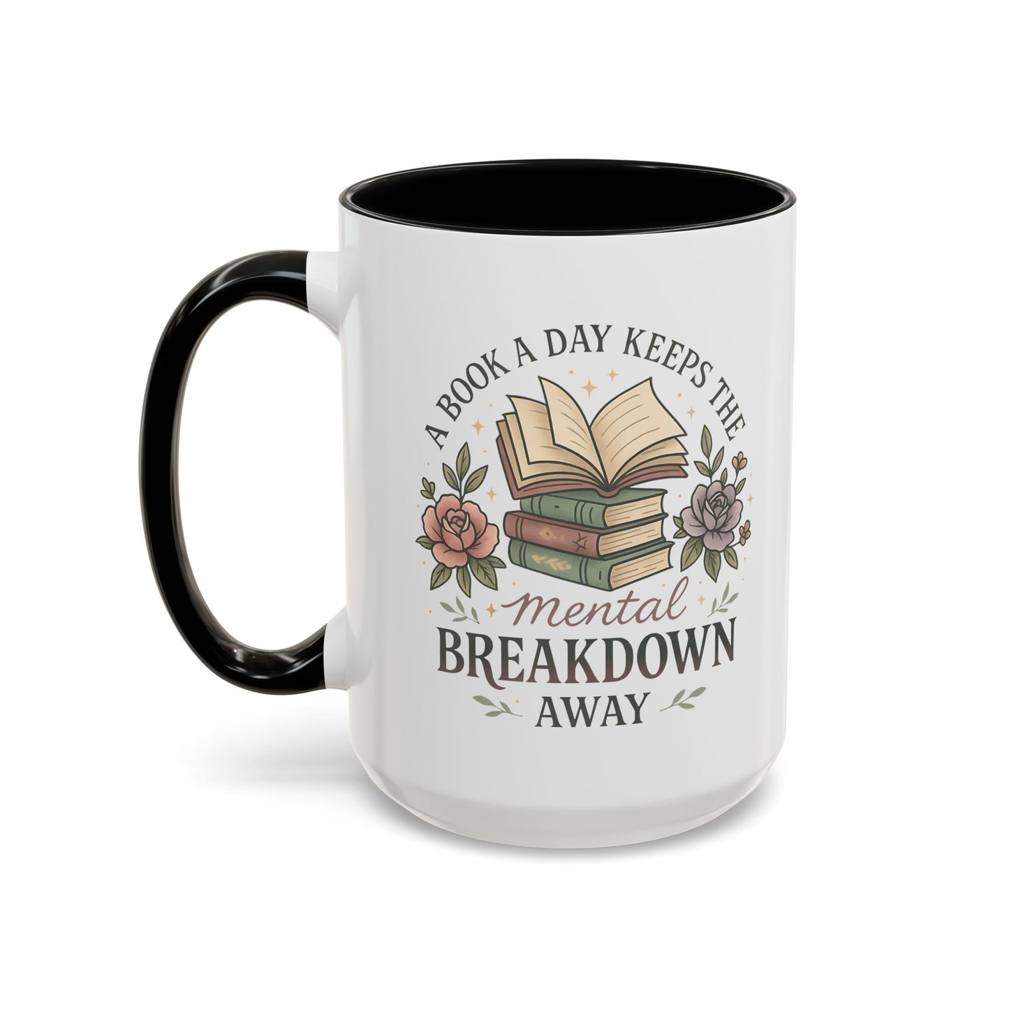 Book Lover's Accent Coffee Mug | Cozy Reading Gift | Personalized Mug | Floral Design | Perfect for Book Clubs, Birthdays, Holidays