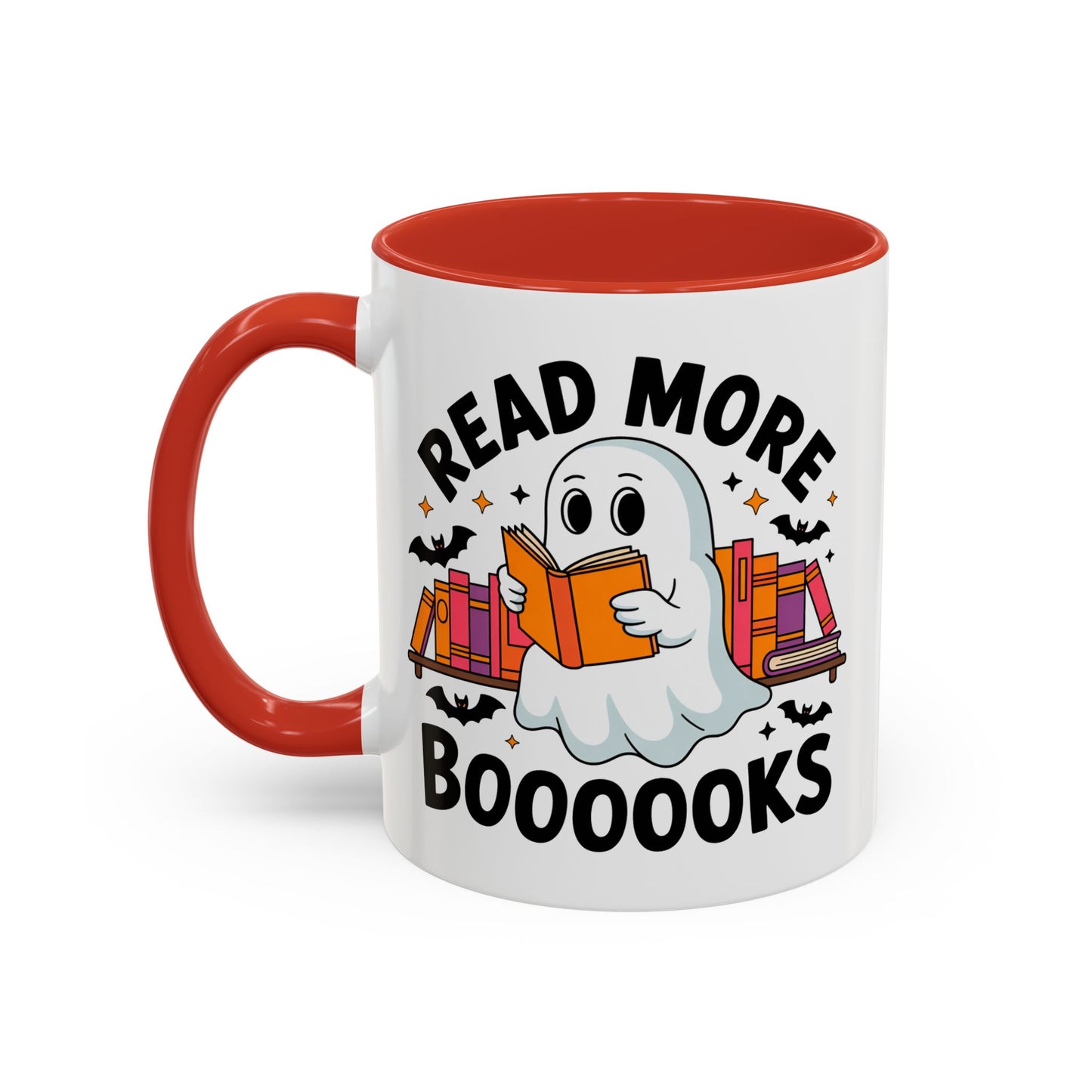 Bookshelf Ghost Coffee Mug - Perfect Halloween Gift for Book Lovers, Read More Booooks Mug, Unique Literature Coffee Cup