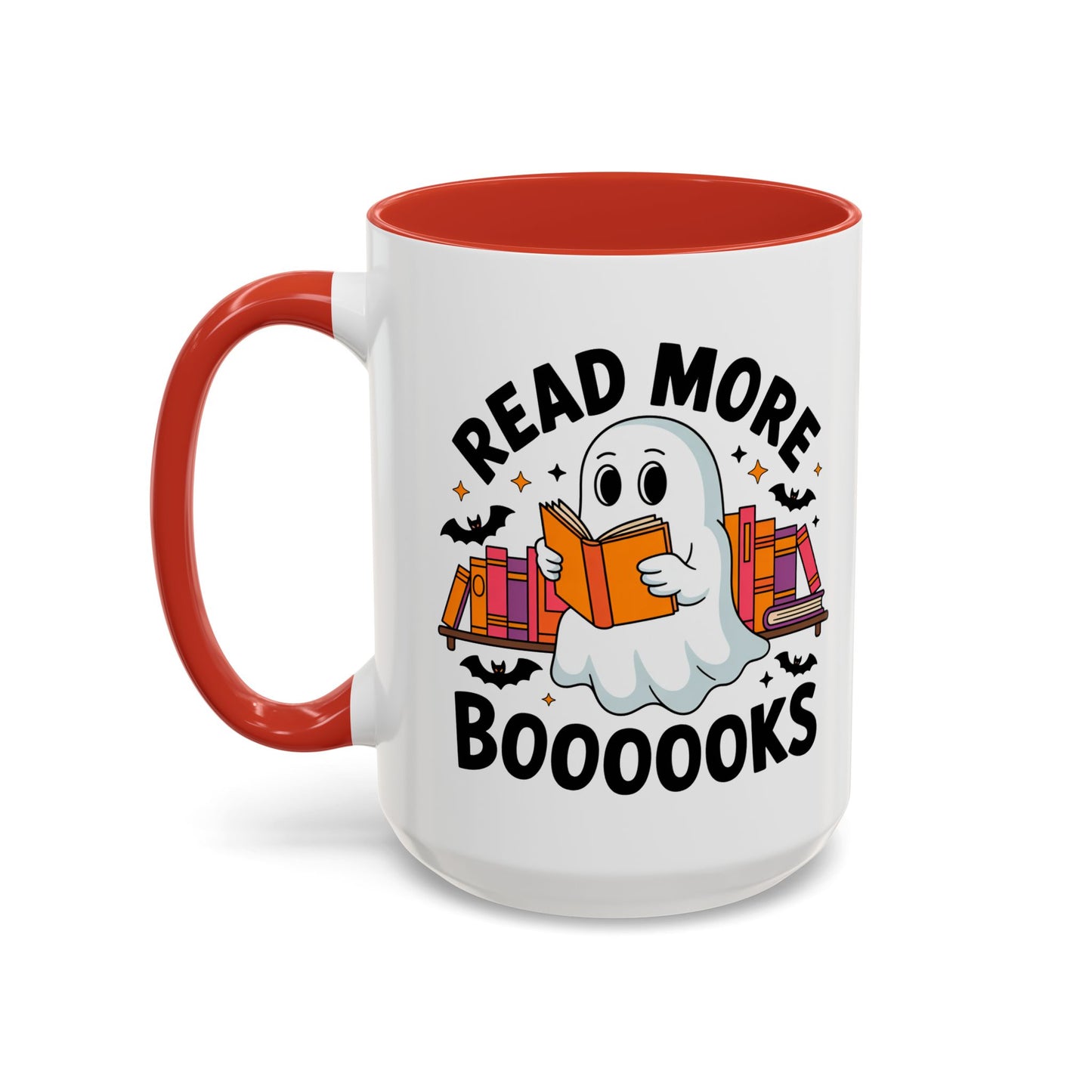 Bookshelf Ghost Coffee Mug - Perfect Halloween Gift for Book Lovers, Read More Booooks Mug, Unique Literature Coffee Cup