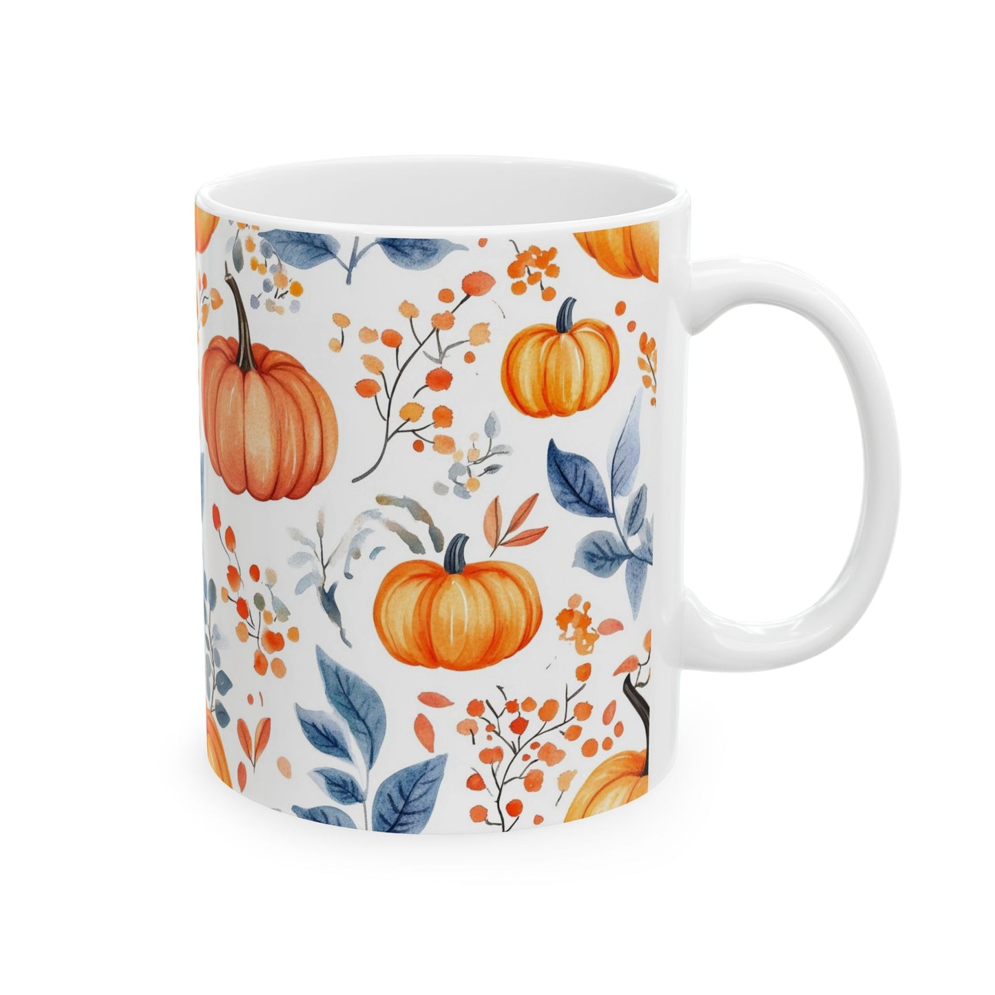 Autumn Floral Ceramic Mug, Cozy Coffee Cup for Fall Decor, Pumpkin Lover Gift, Thanksgiving Tableware, Hot Beverage Mug