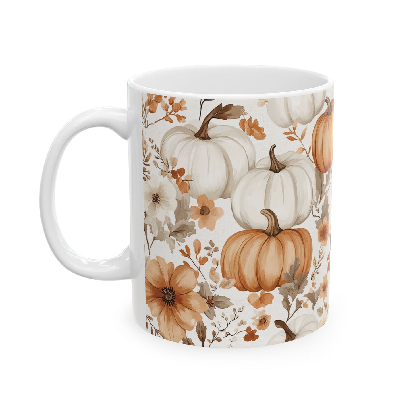 Pumpkin Mug, Autumn Floral Ceramic Mug, Seasonal Gift, Coffee Tea Mug, Fall Decor