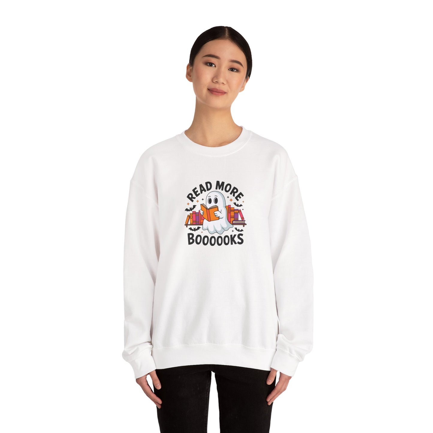 Cute Ghost Crewneck Sweatshirt, Read More Books, Cozy Halloween Gift, Book Lover Apparel, Spooky Season Clothing, Fun Fall Sweater