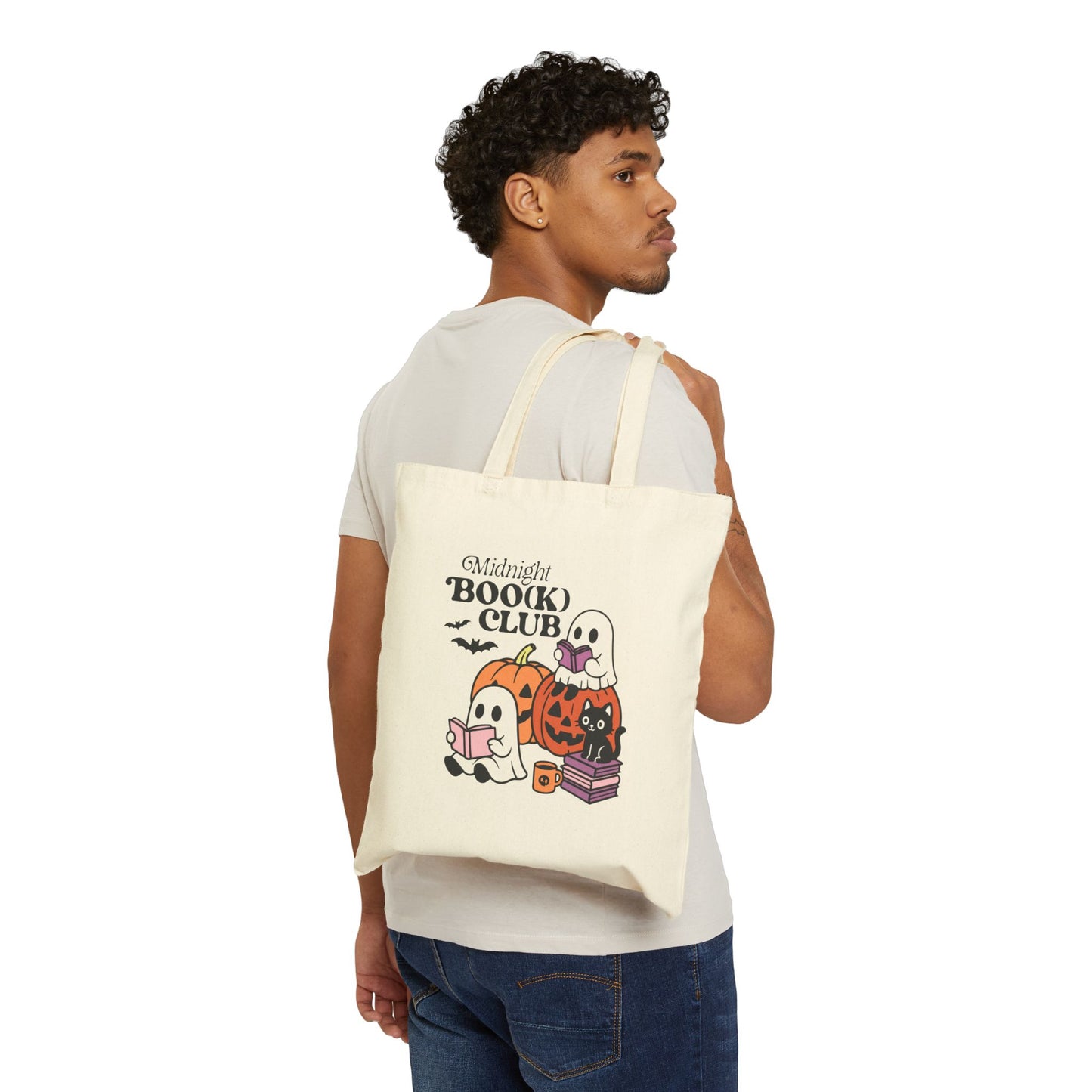 Midnight Book Club Tote Bag, Halloween Tote, Literary Gift, Eco-Friendly Shopper, Ghost Design, Perfect for Book Lovers