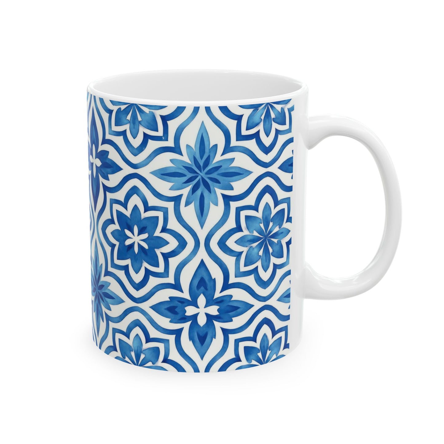 Blue Floral Pattern Ceramic Mug - Stylish Coffee Cup for Home, Office, Gifts, Housewarming, Tea Lovers, Birthday