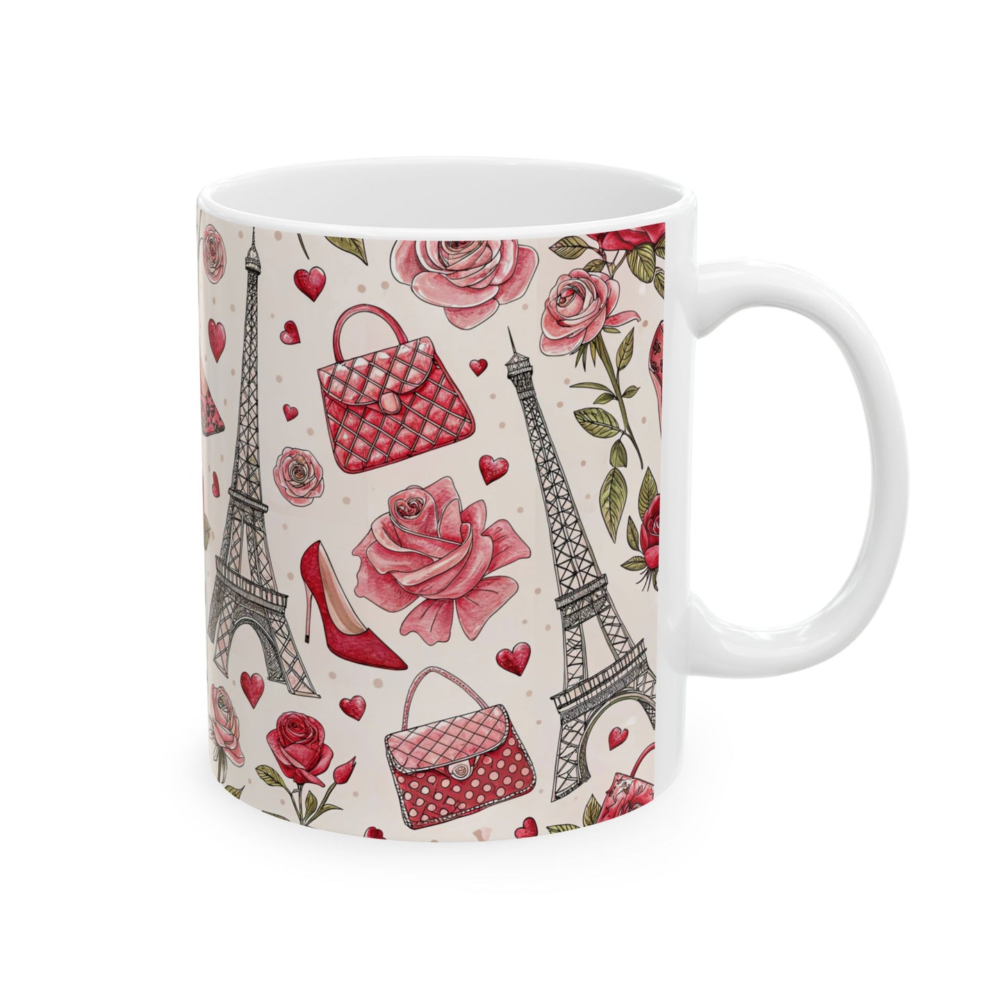 Chic Parisian Ceramic Mug, Stylish Coffee Cup for Fashion Lovers, Floral Eiffel Tower Drinkware, Perfect Gift for Holidays, Tea Lovers