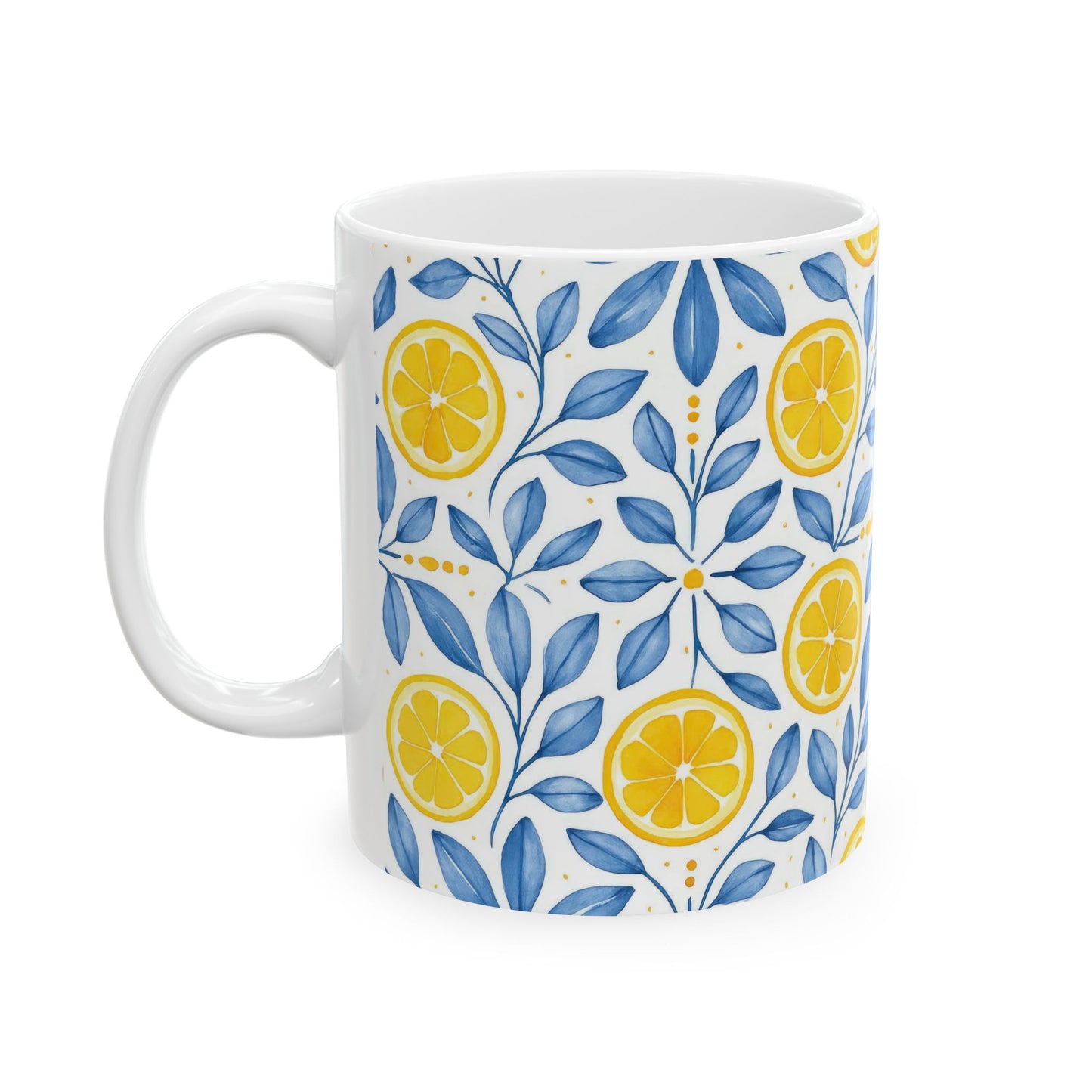 Lemon Ceramic Mug, Yellow Citrus Fruit Kitchen Decor, Lemon Tile Pattern Coffee Cup, Summer Drinkware, Gift for Lemon Lover