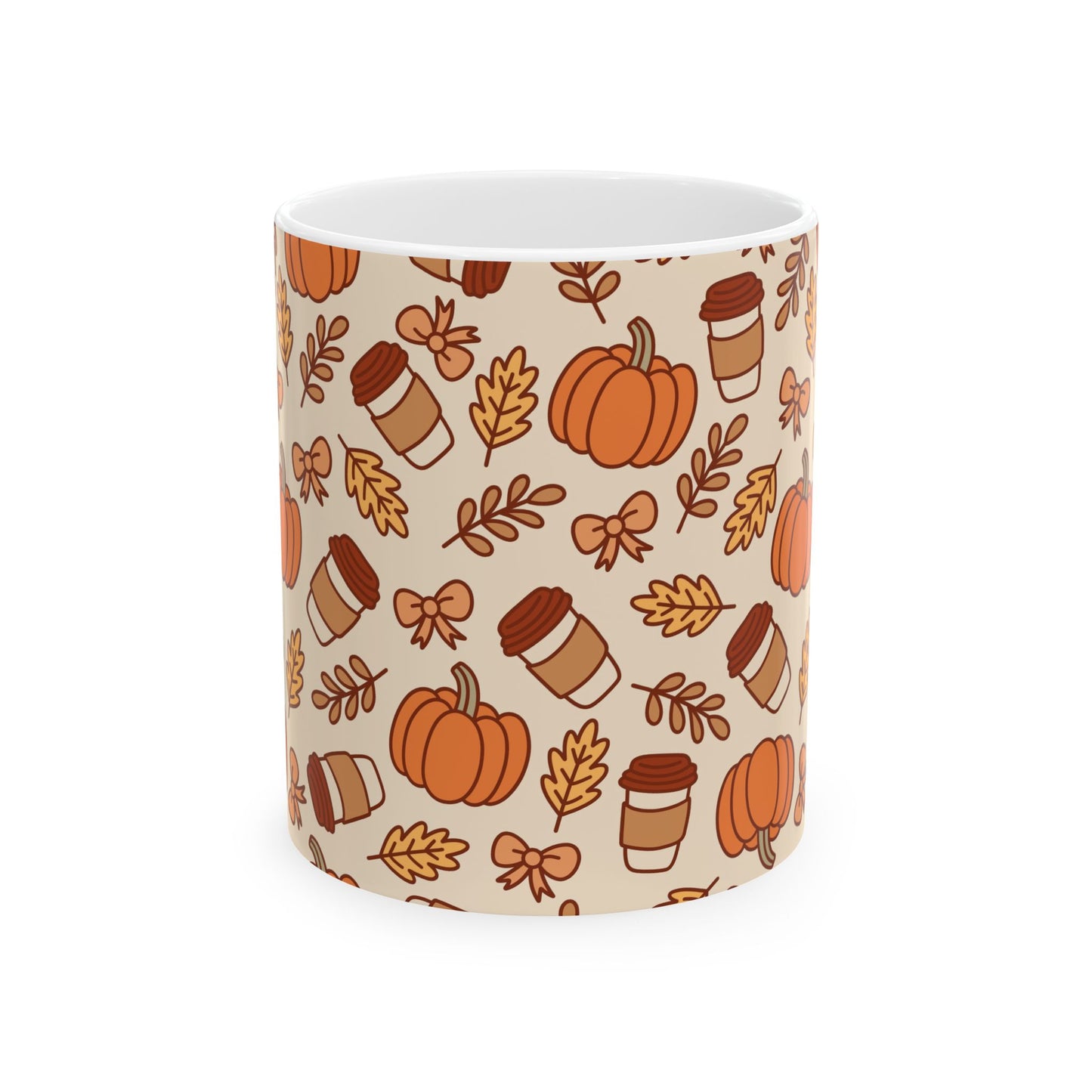 Autumn Vibes Ceramic Mug, Cute Fall Coffee Cup, Harvest Season Gift, Cozy Drinkware for Thanksgiving, Seasonal Home Decor