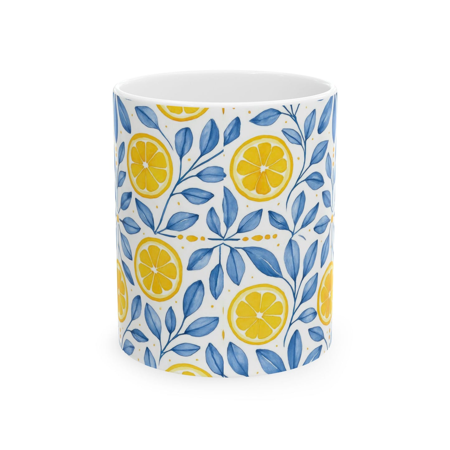 Lemon Ceramic Mug, Yellow Citrus Fruit Kitchen Decor, Lemon Tile Pattern Coffee Cup, Summer Drinkware, Gift for Lemon Lover