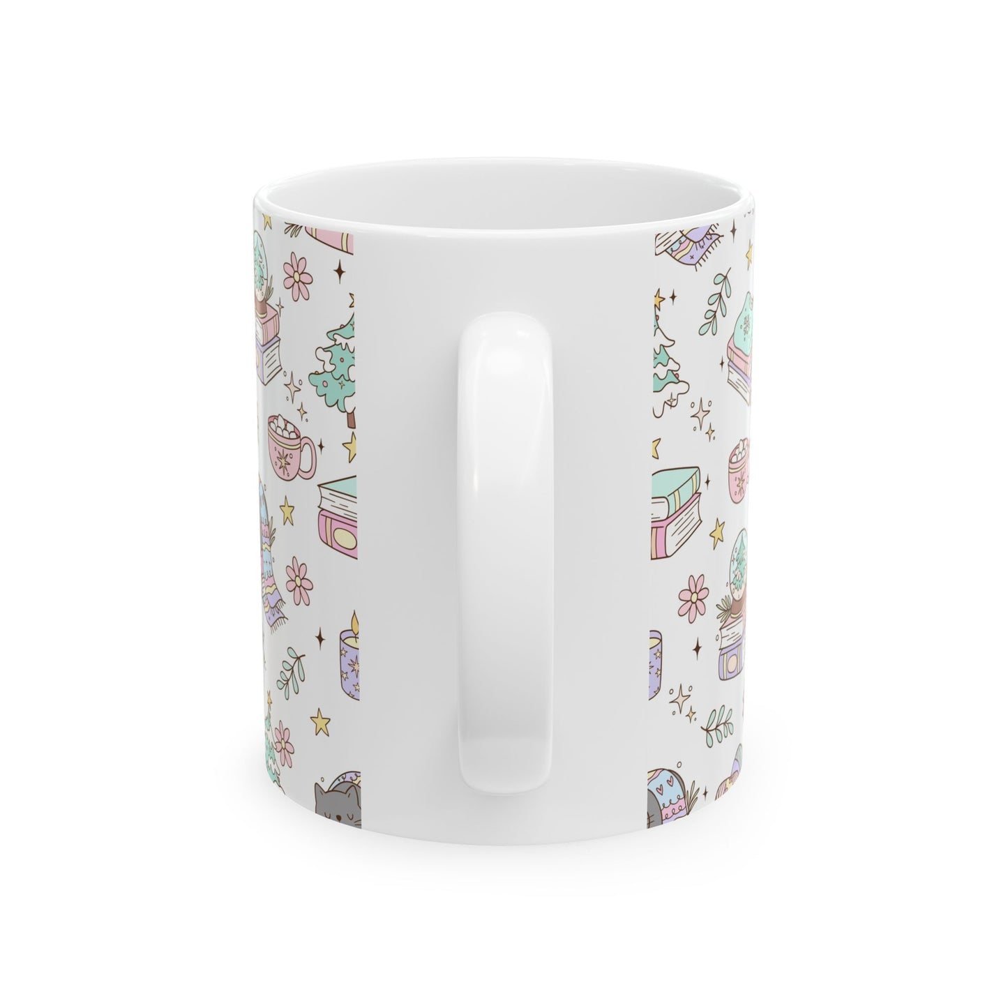 Cozy Holiday Ceramic Mug, Cute Animal Design, Perfect for Christmas Gift, Winter, Book Lovers, Hot Chocolate