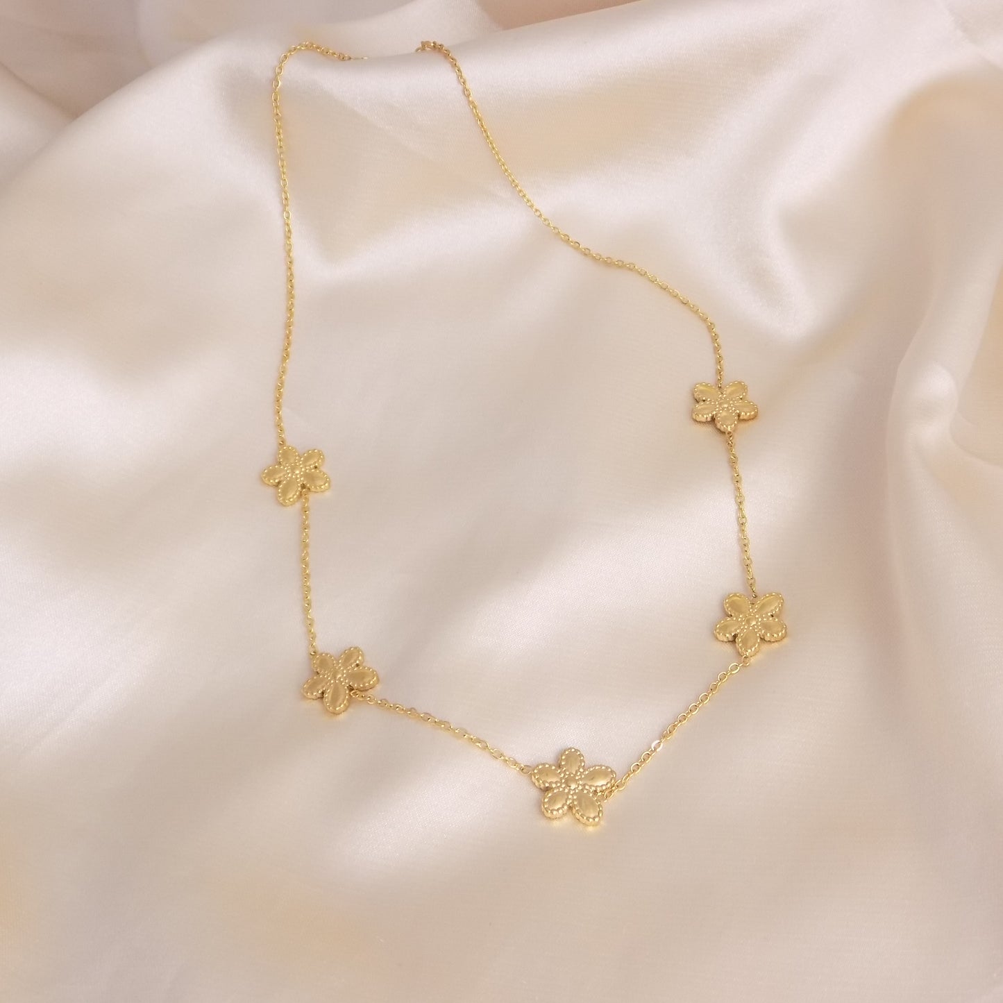 18K Gold Five Flower Charms Necklace Stainless Steel - Minimalist Trendy Layer