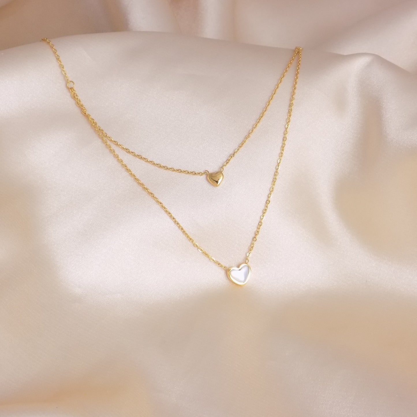 Tiny Heart Necklace - 18K Gold Stainless Steel - Mother of Pearl Charm