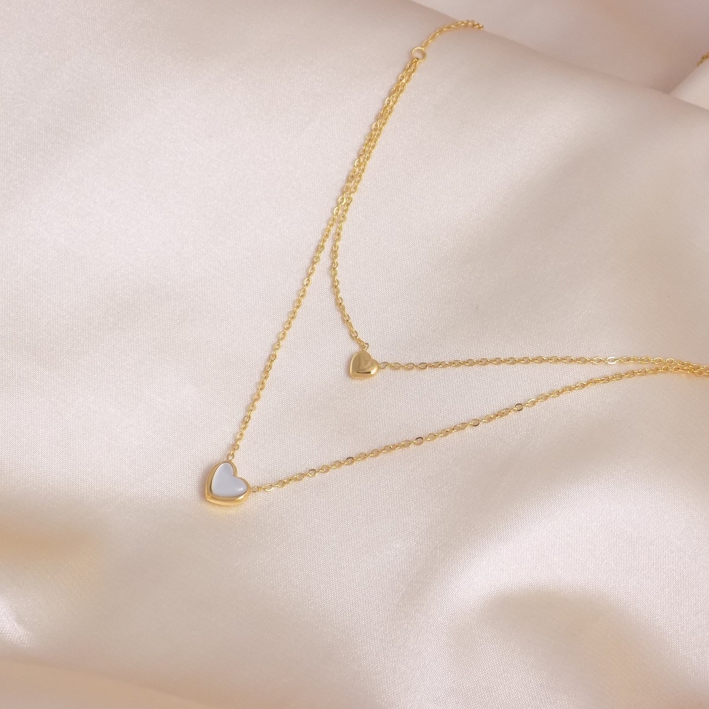 Tiny Heart Necklace - 18K Gold Stainless Steel - Mother of Pearl Charm