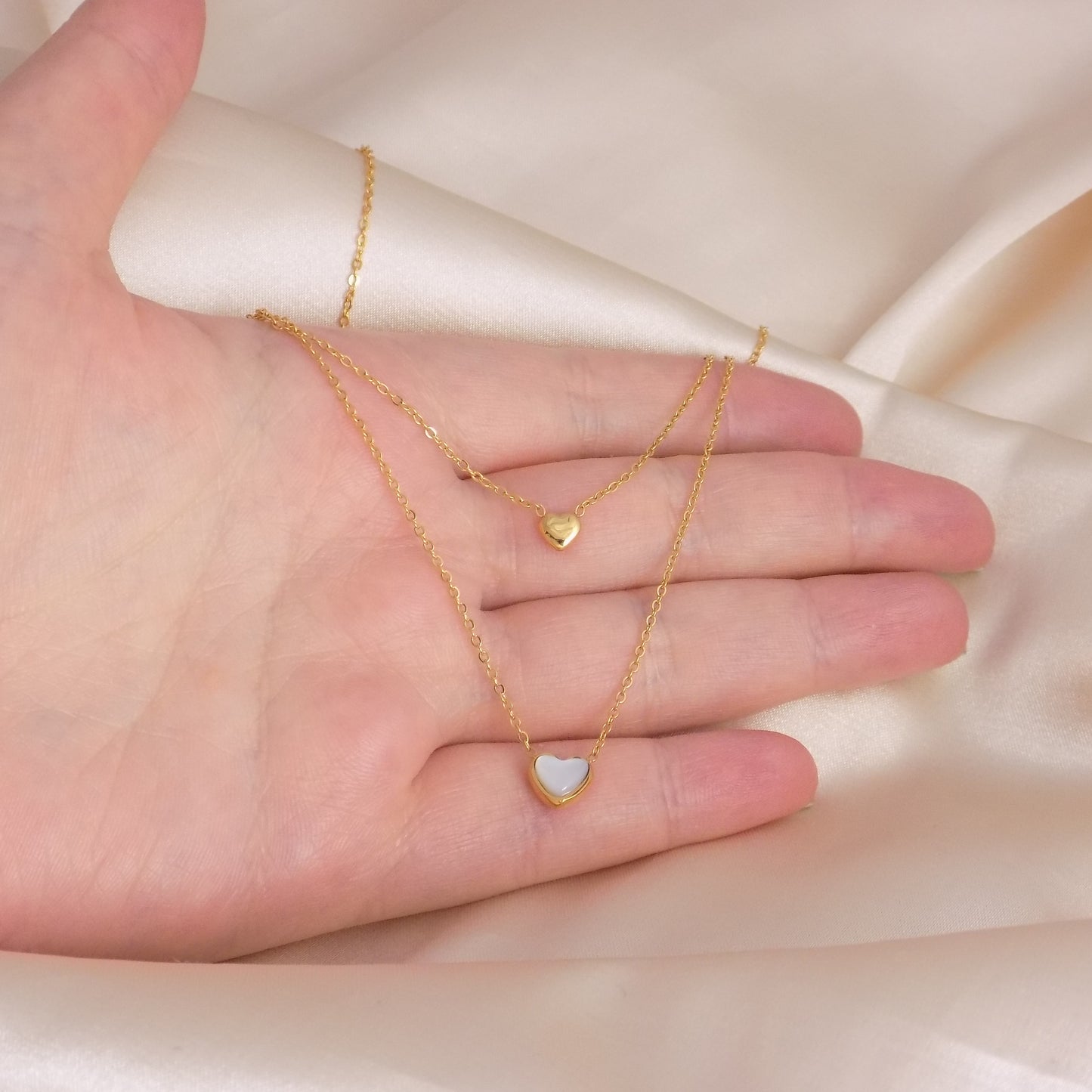 Tiny Heart Necklace - 18K Gold Stainless Steel - Mother of Pearl Charm