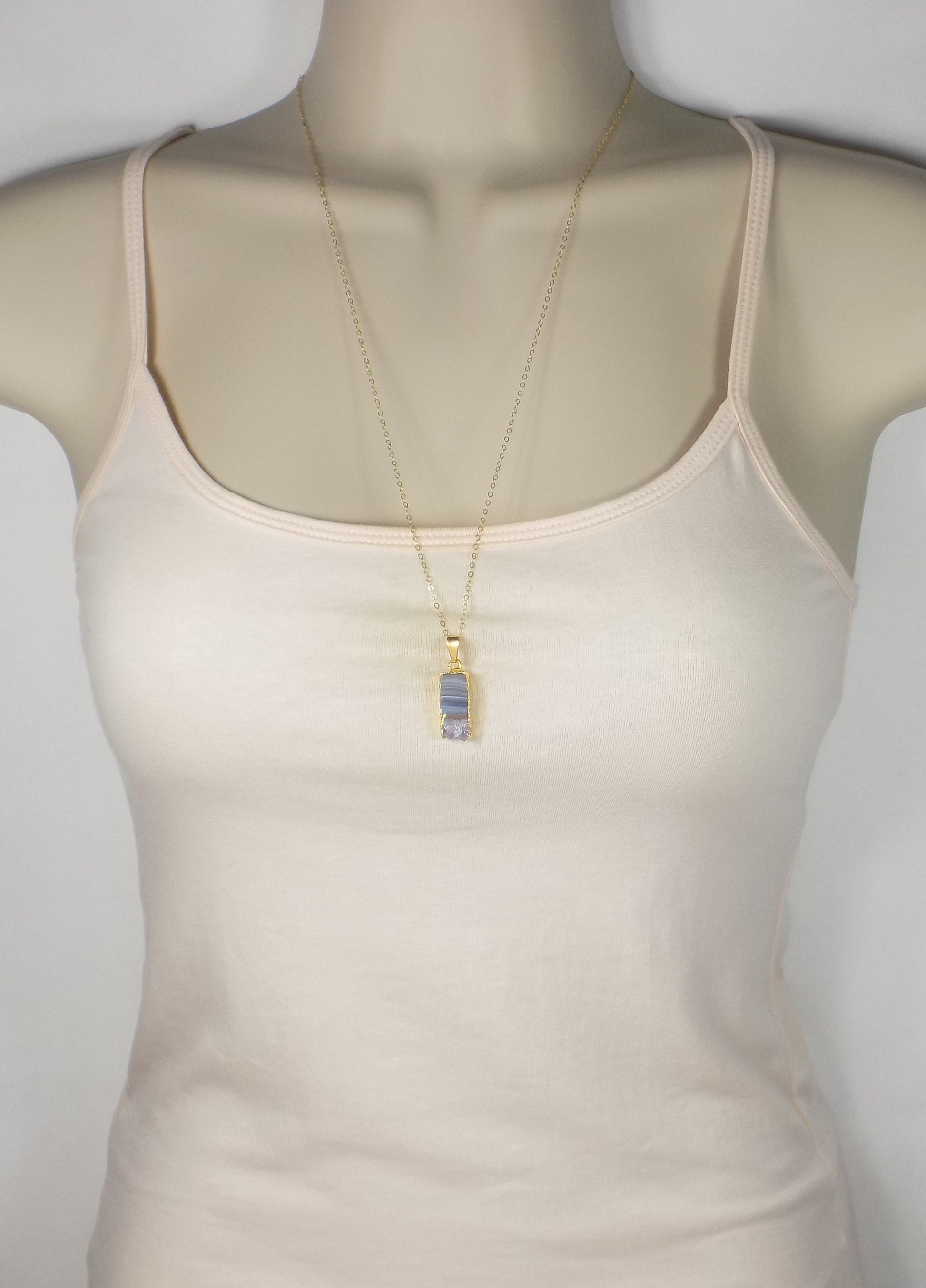 Amethyst Necklace, Personalized Necklace, Boho Raw Amethyst Pendant, February Birthstone, Druzy Necklace, Gold Layer, Gift For Women, R14-10