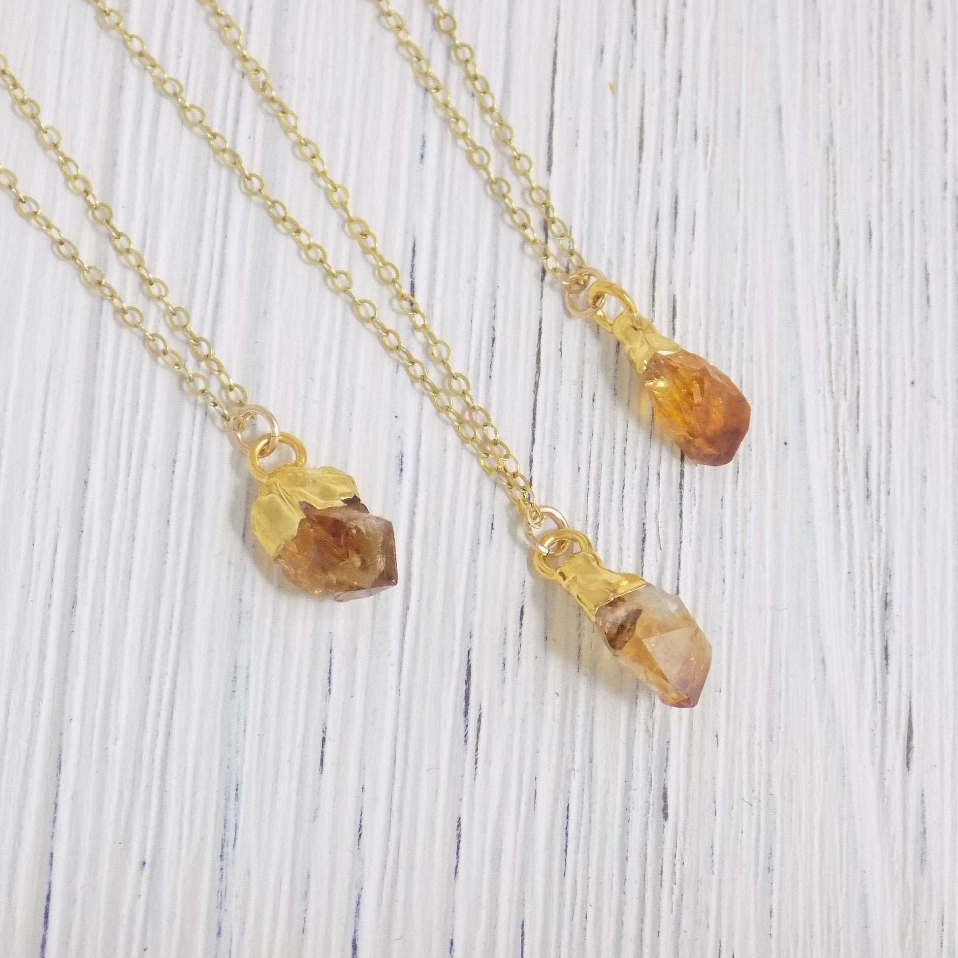 Tiny Citrine Crystal Necklace - Personalized Raw Citrine Necklace