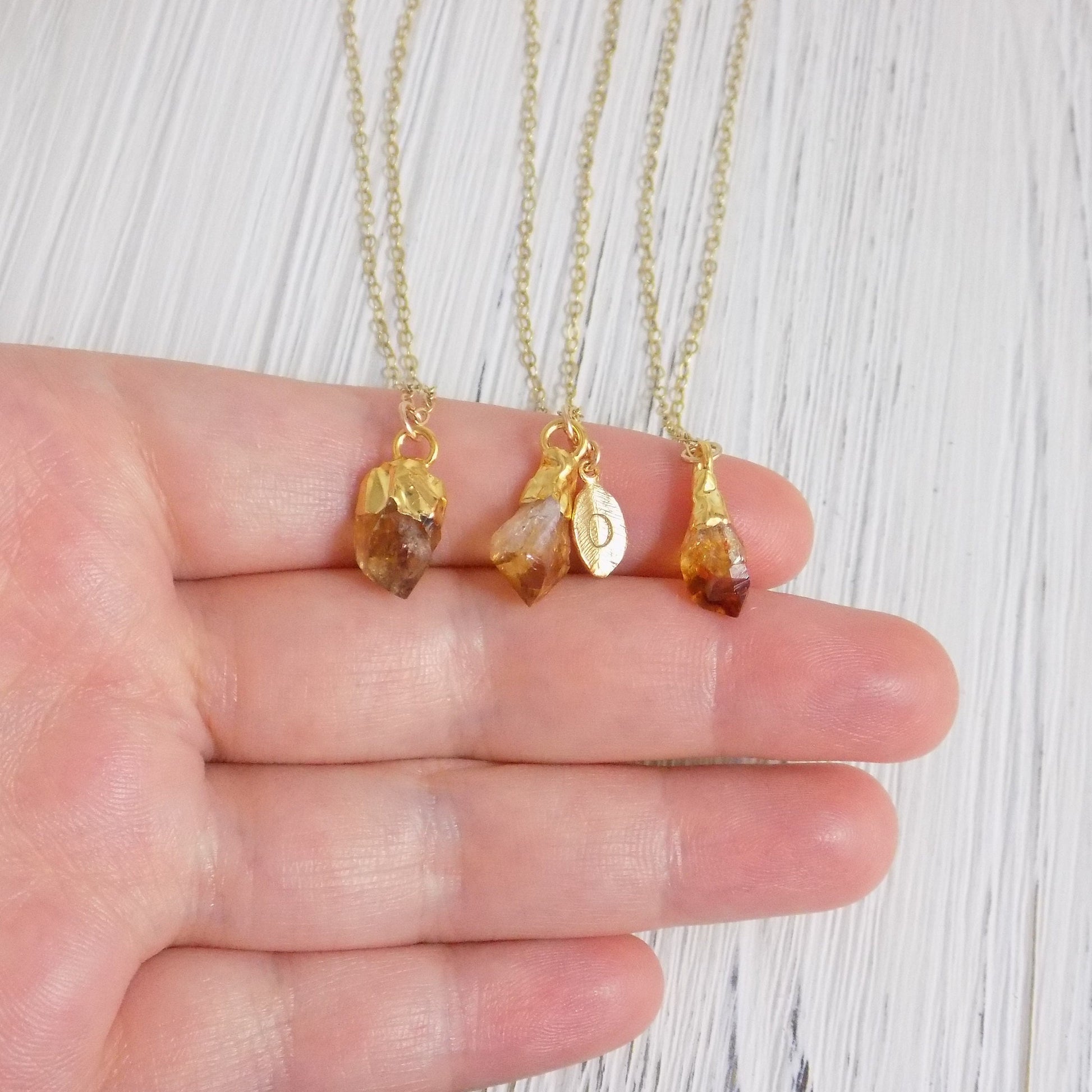 Tiny Citrine Crystal Necklace - Personalized Raw Citrine Necklace
