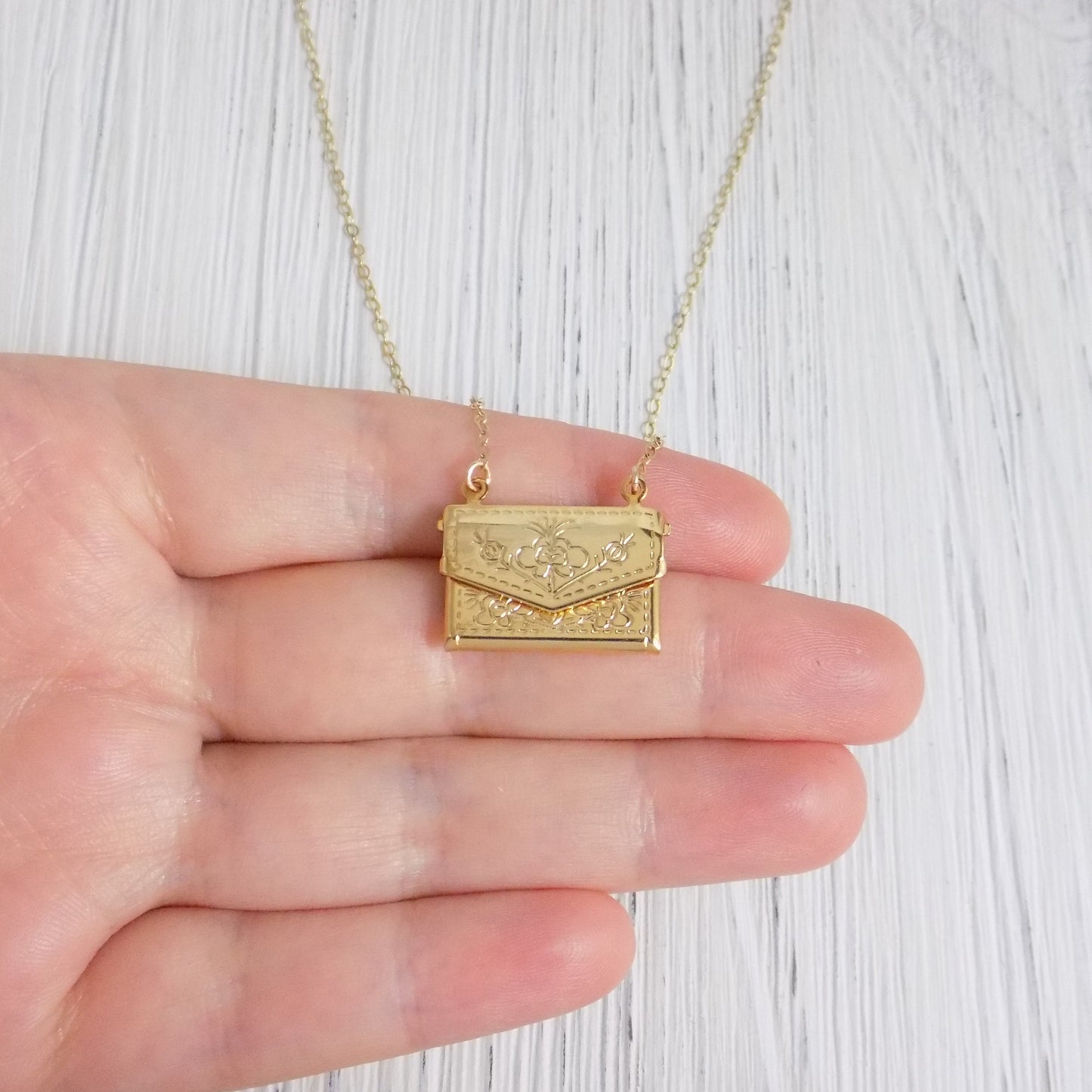 Envelope Necklace - Gold Locket Necklace