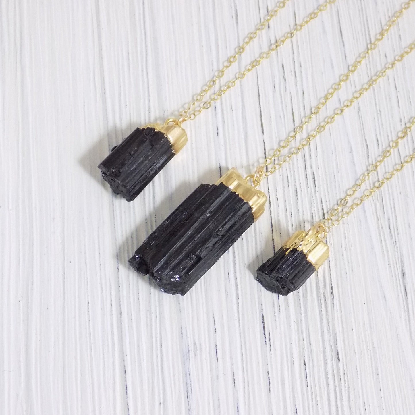 Raw Black Tourmaline Pendant Necklace Gold - Christmas Gifts For Her