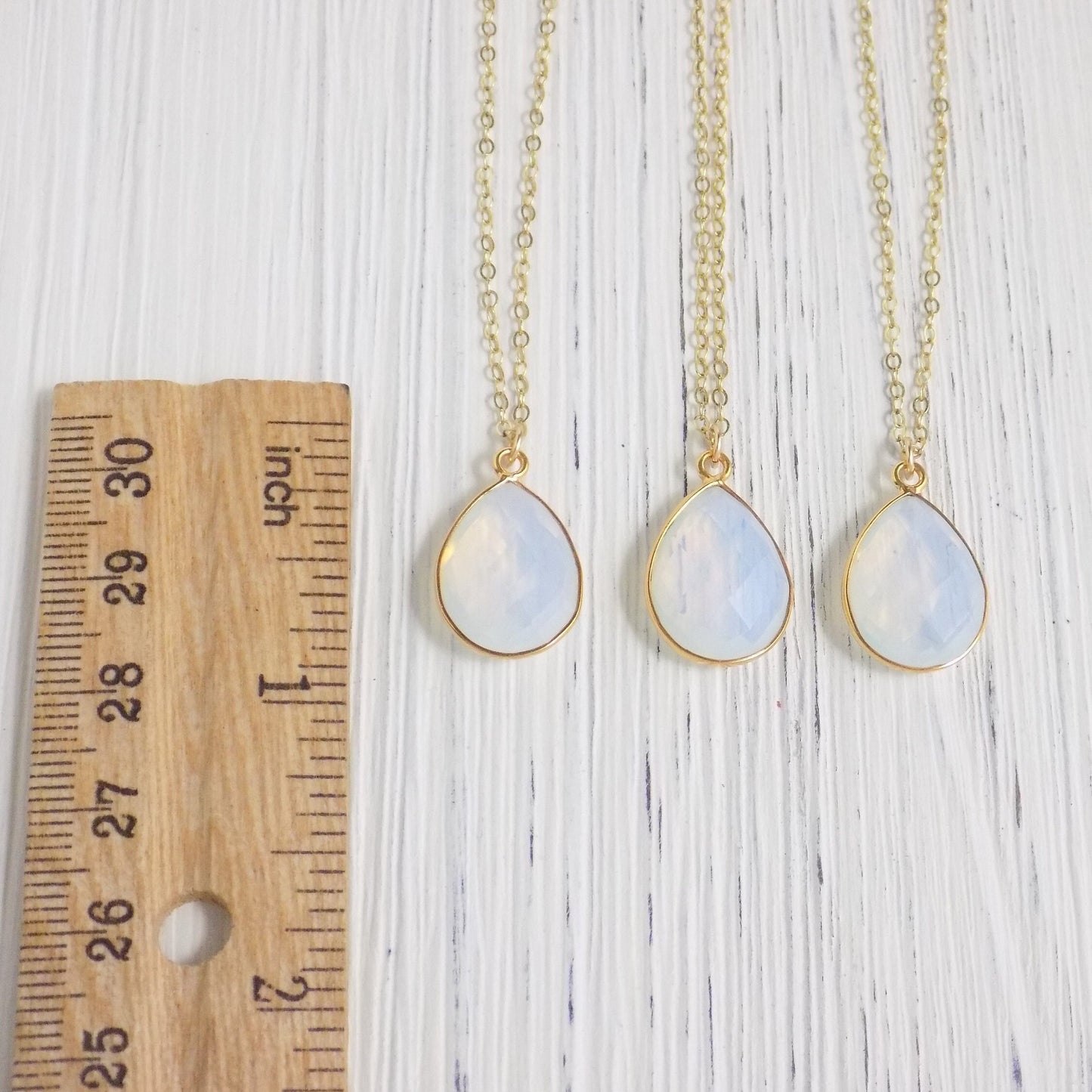 October Birthstone, Opalite Necklace Gold, Personalized Opal With Initial Charm, Teardrop Stone Faceted, Birthday Gift Women, M3-68