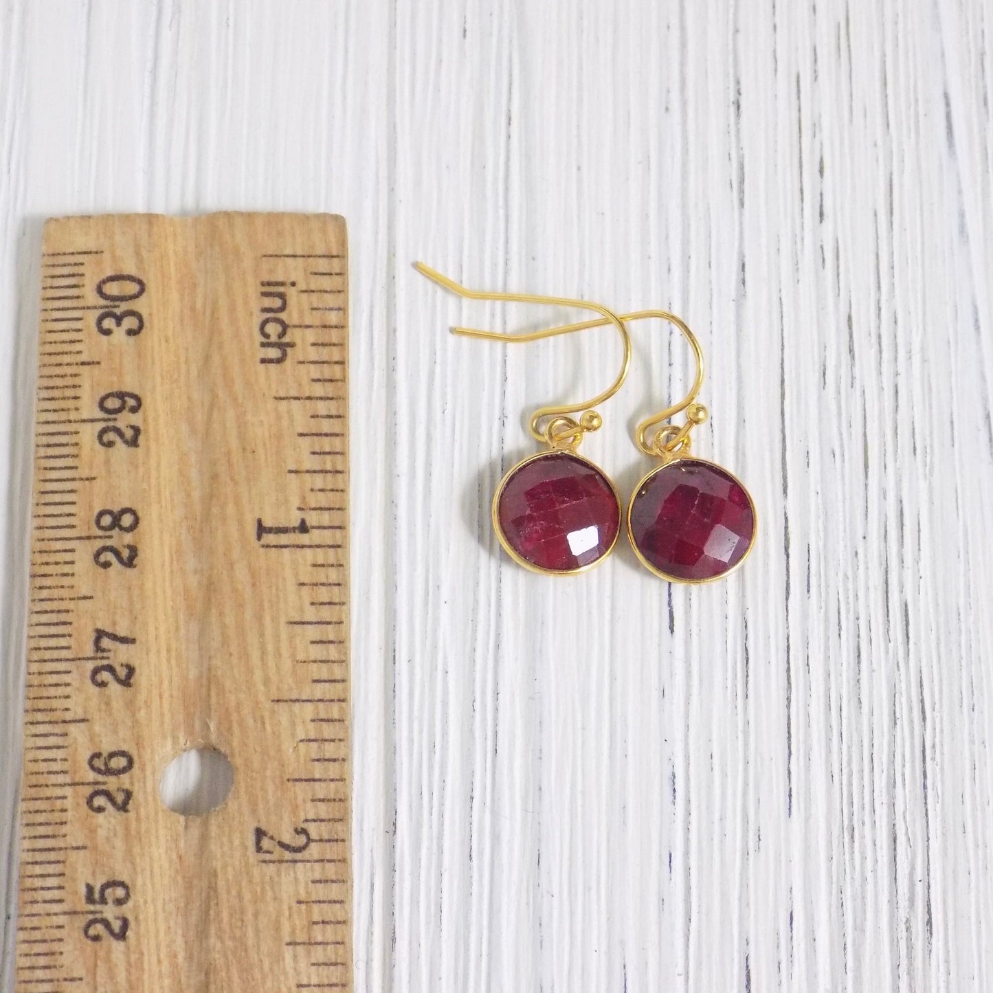 Small Raw Ruby Drop Earrings Gold, Natural Gemstone Jewelry Gifts For Women, M4-96