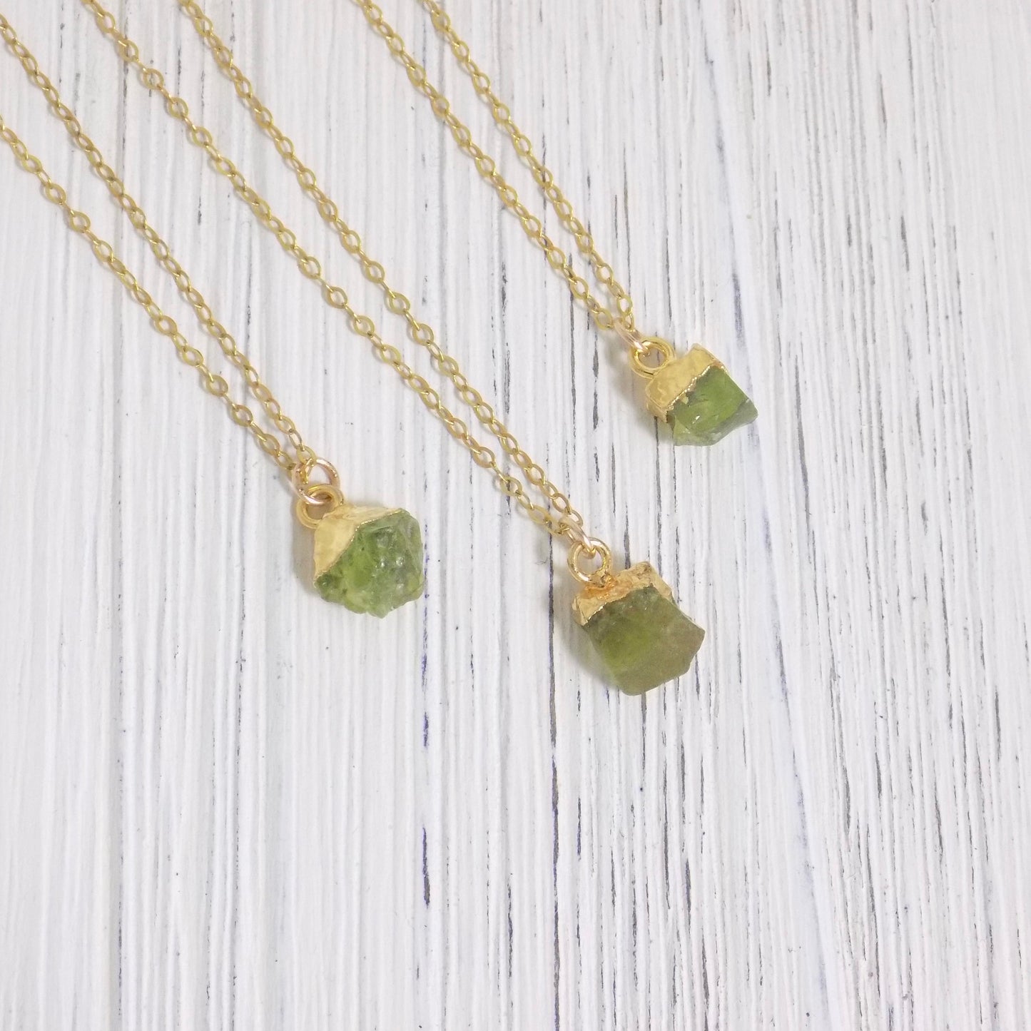 August Birthstone Tiny Raw Peridot Necklace Gold with Personalized Initial Charm, M6-722