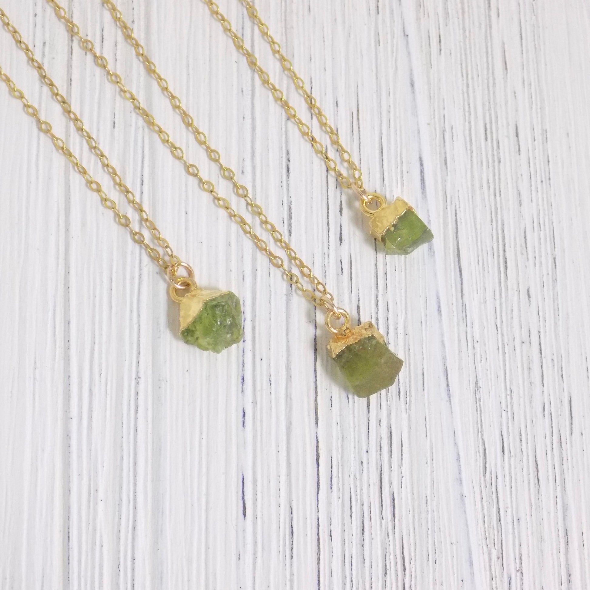 August Birthstone Tiny Raw Peridot Necklace Gold with Personalized Initial Charm, M6-722