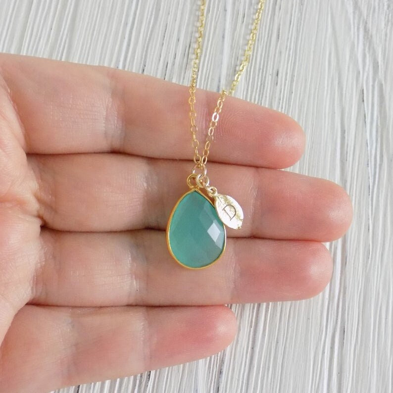 Gift For Her - Personalized Aqua Chalcedony Necklace