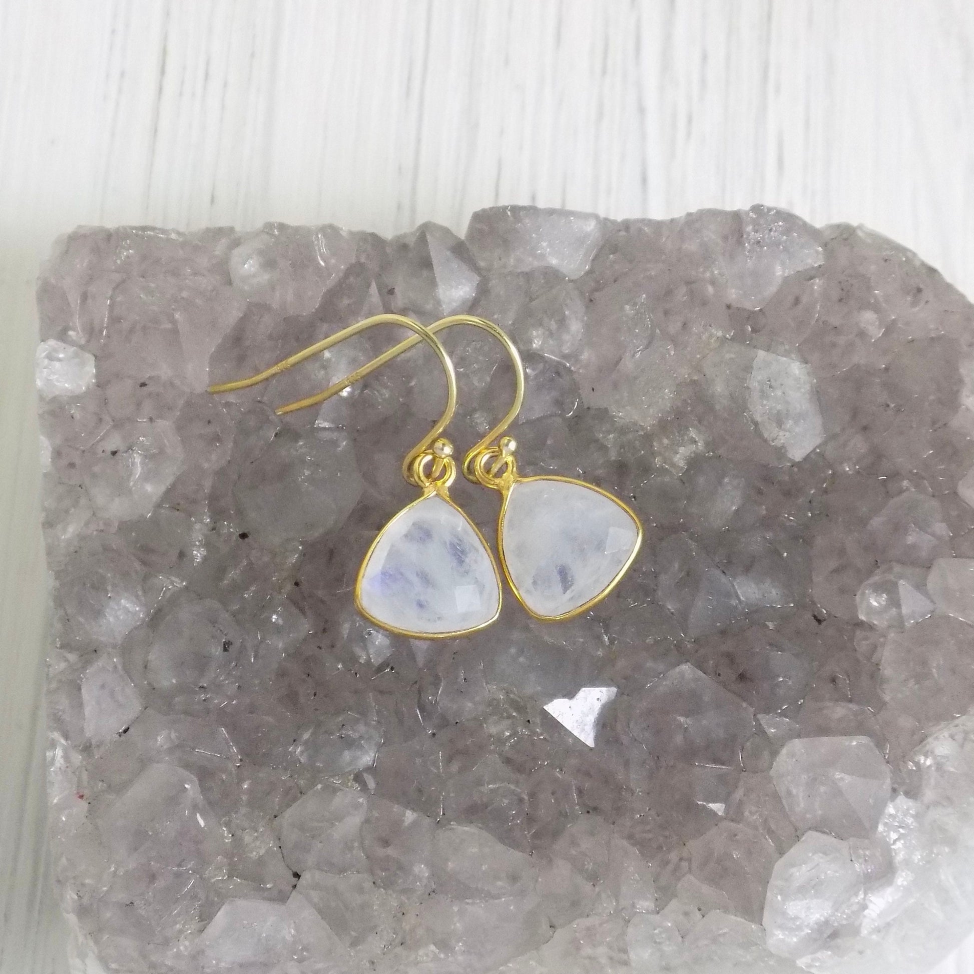 White Moonstone Earrings Gold, Unique Moonstone Dangle Earring, Minimalist Bridal Jewelry, Gift For Wife, M5-317