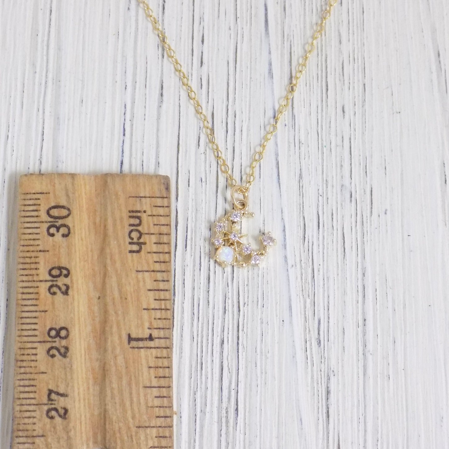 Crescent Moon Opal Necklace with Cubic Zirconia, Minimalist Gold Layer, Gift For Best Friend, M5-351