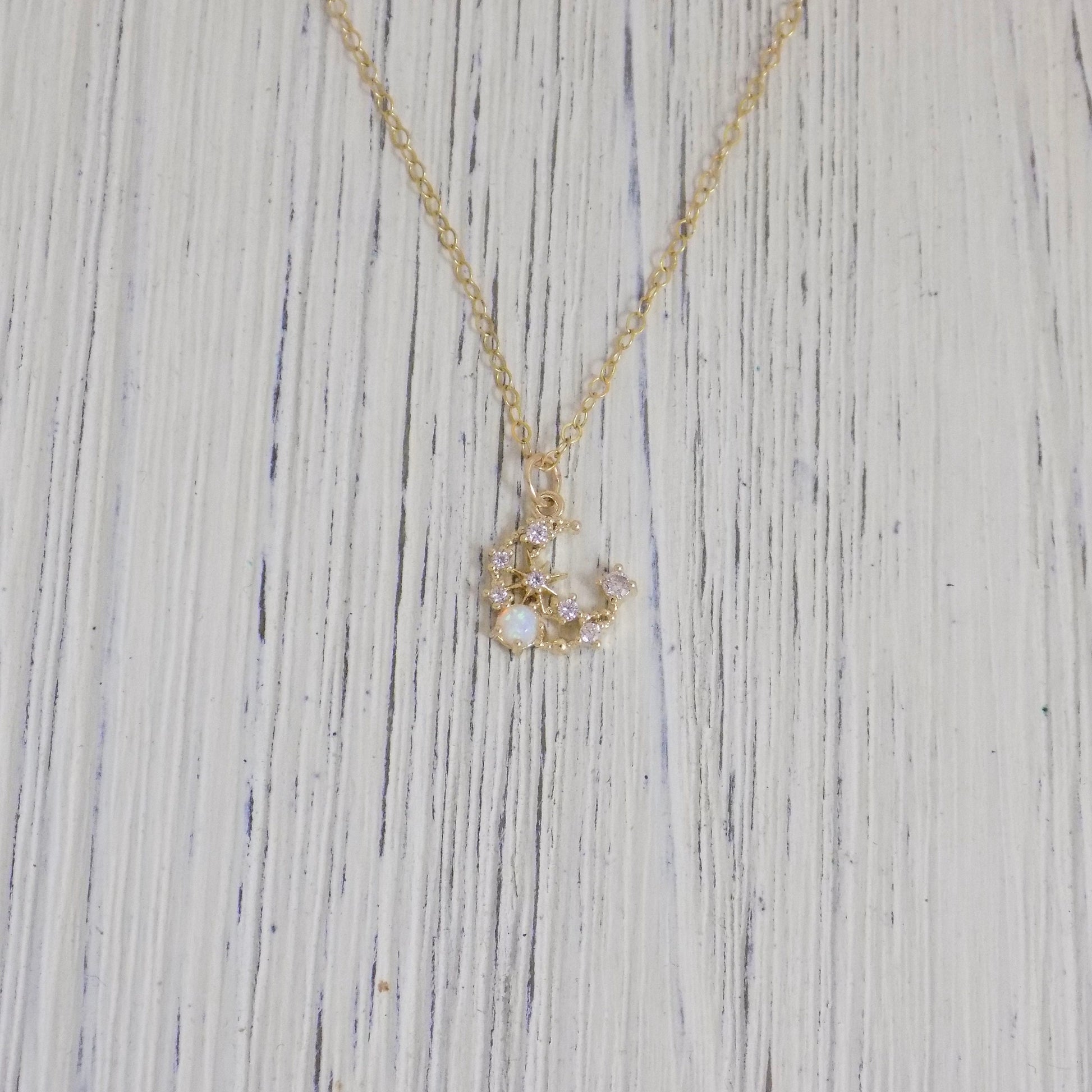 Crescent Moon Opal Necklace with Cubic Zirconia, Minimalist Gold Layer, Gift For Best Friend, M5-351