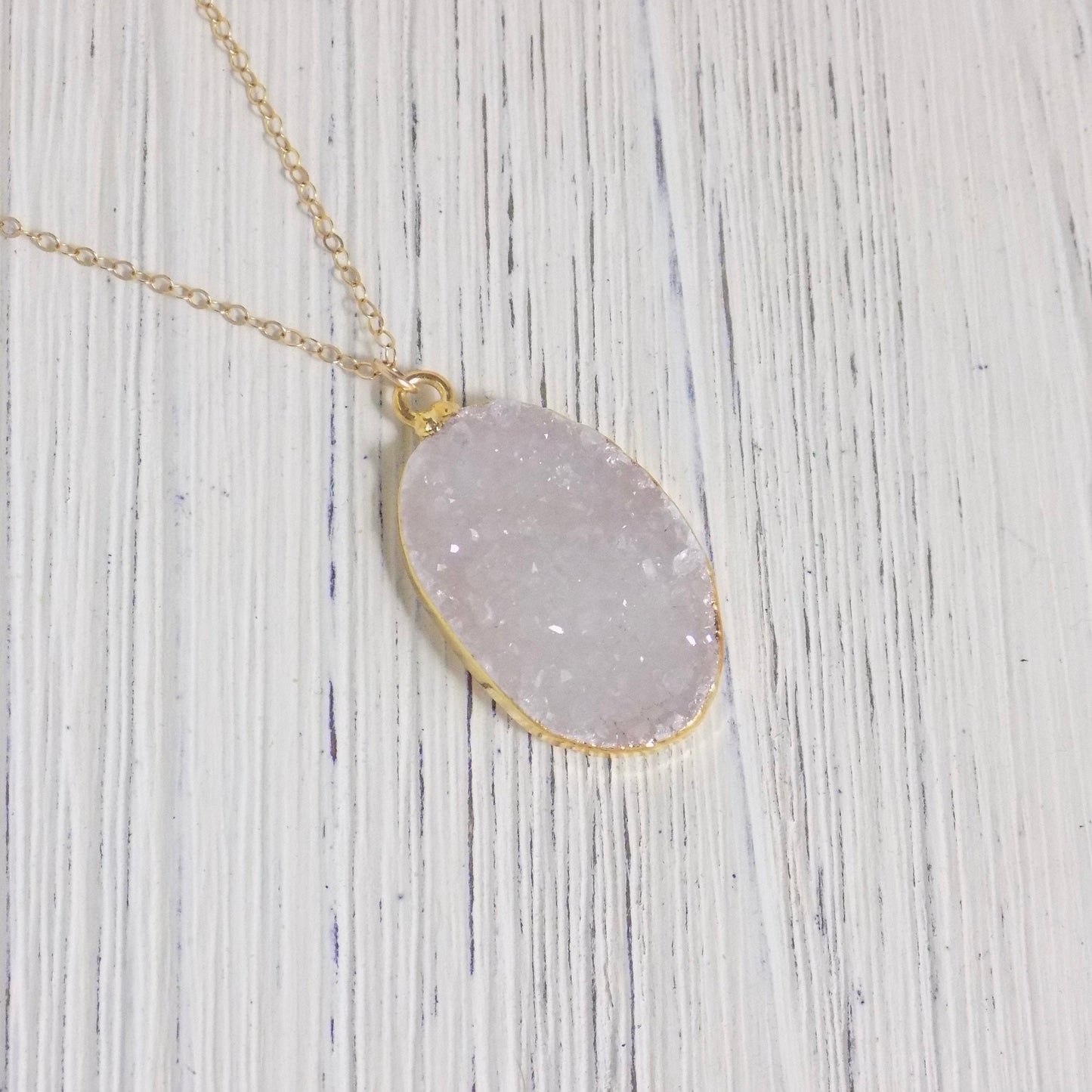 Light Gray Druzy Necklace on 14K Gold Filled Chain - Mothers Day Gift