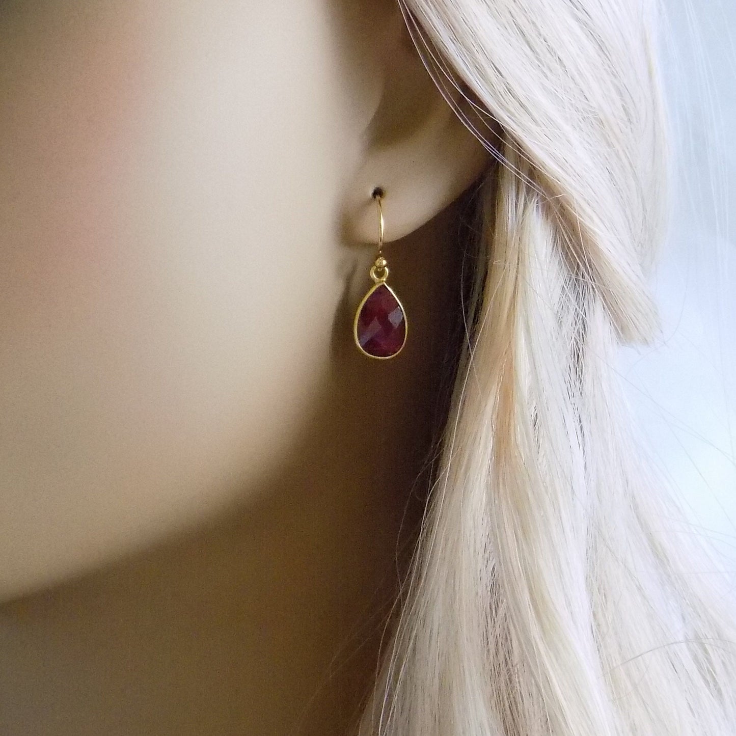 Small Ruby Earrings - Ruby Drop Earrings