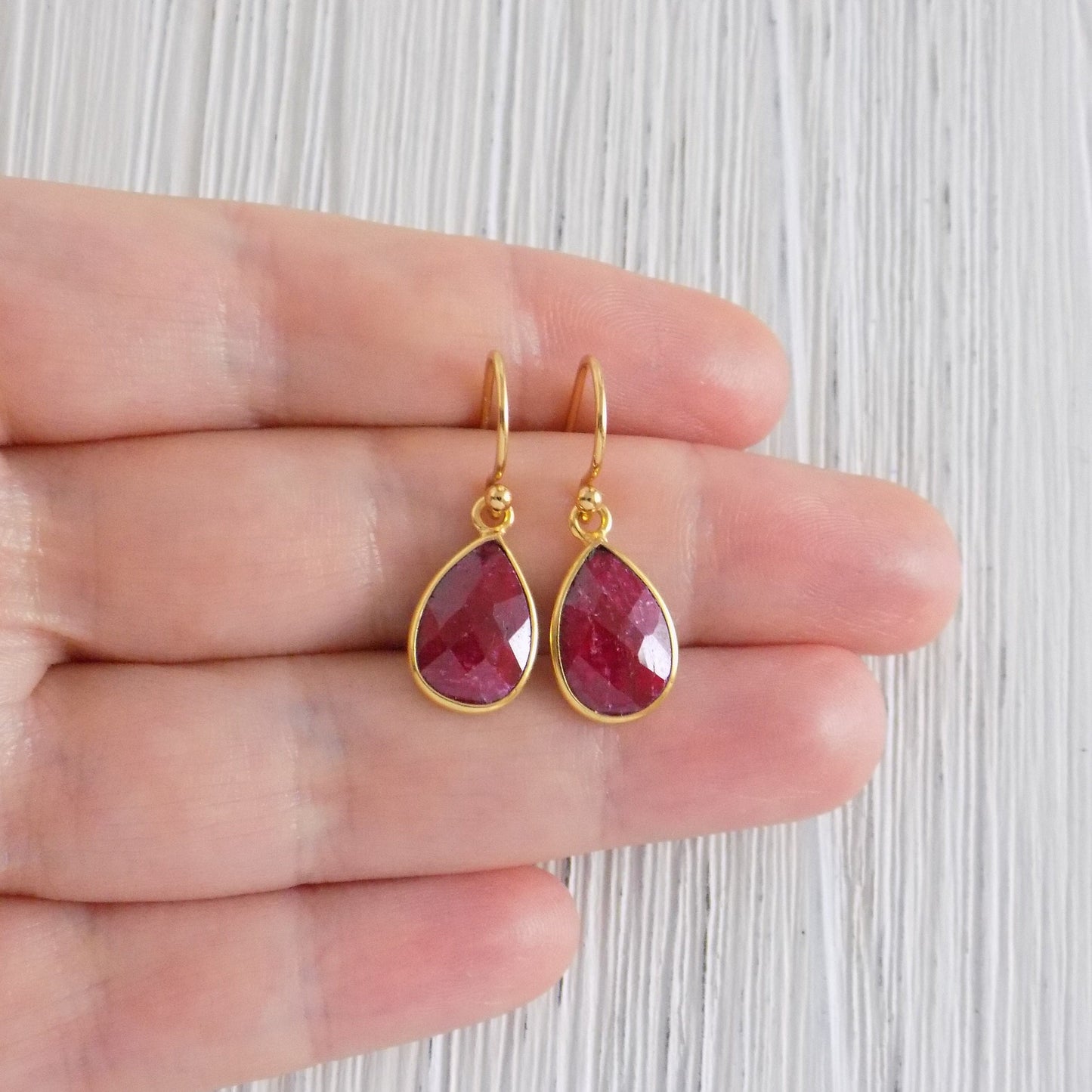 Small Ruby Earrings - Ruby Drop Earrings