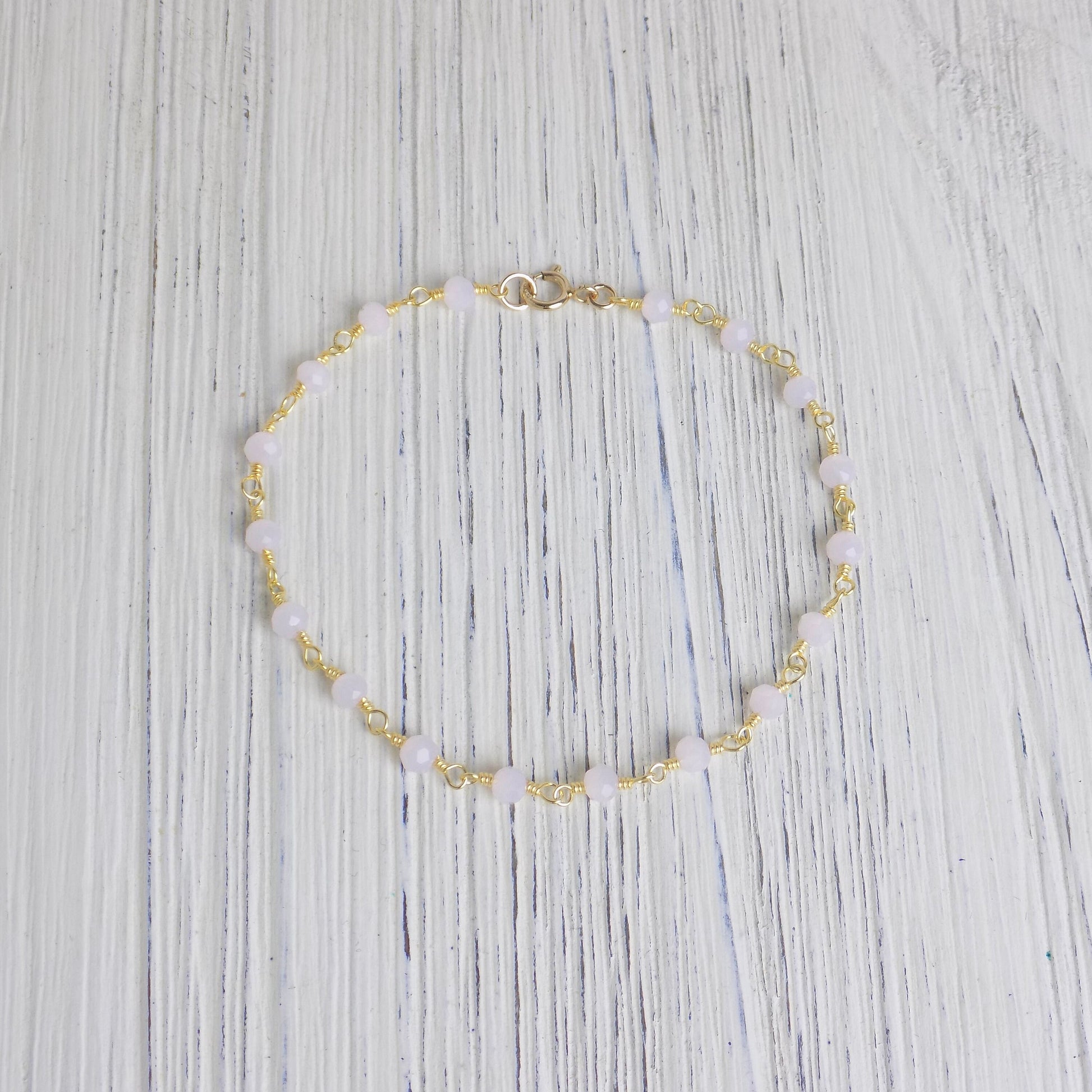 Tiny Rose Quartz Bracelet - Light Pink Bracelet Gold
